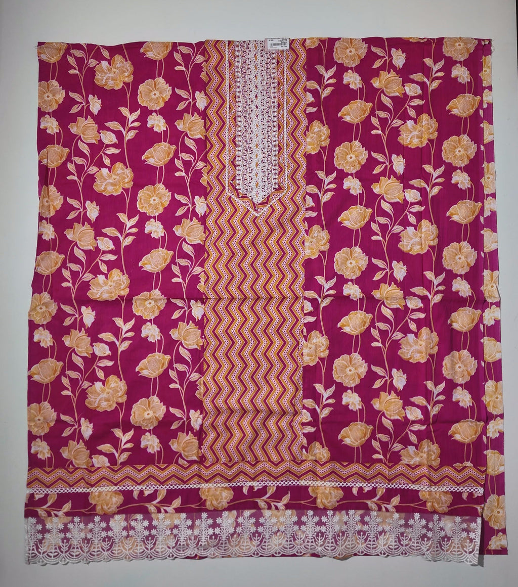 Vibrant Chevron Blossom Unstitched Suit Set