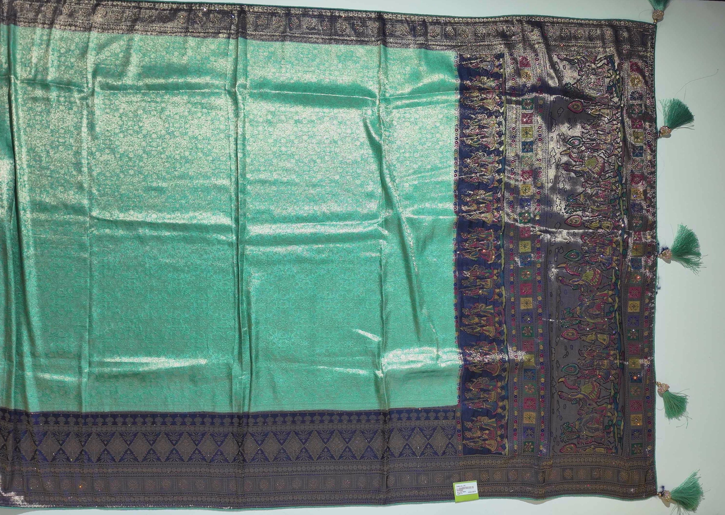 Regal Tapestry: Handwoven Mythical Art Silk Saree",