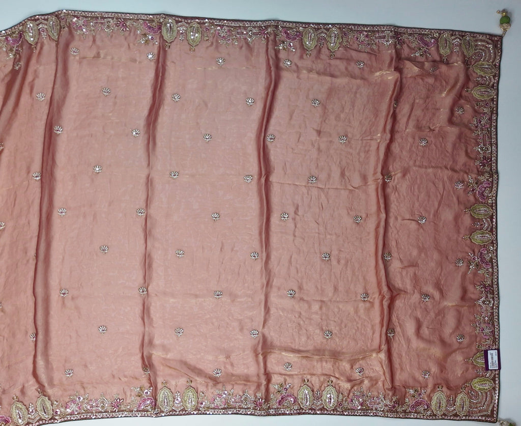 Regal Rust Saree with Intricate Floral Embroidery",