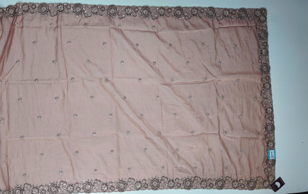 Embroidered Rust Silk Saree with Intricate Metallic Threadwork",