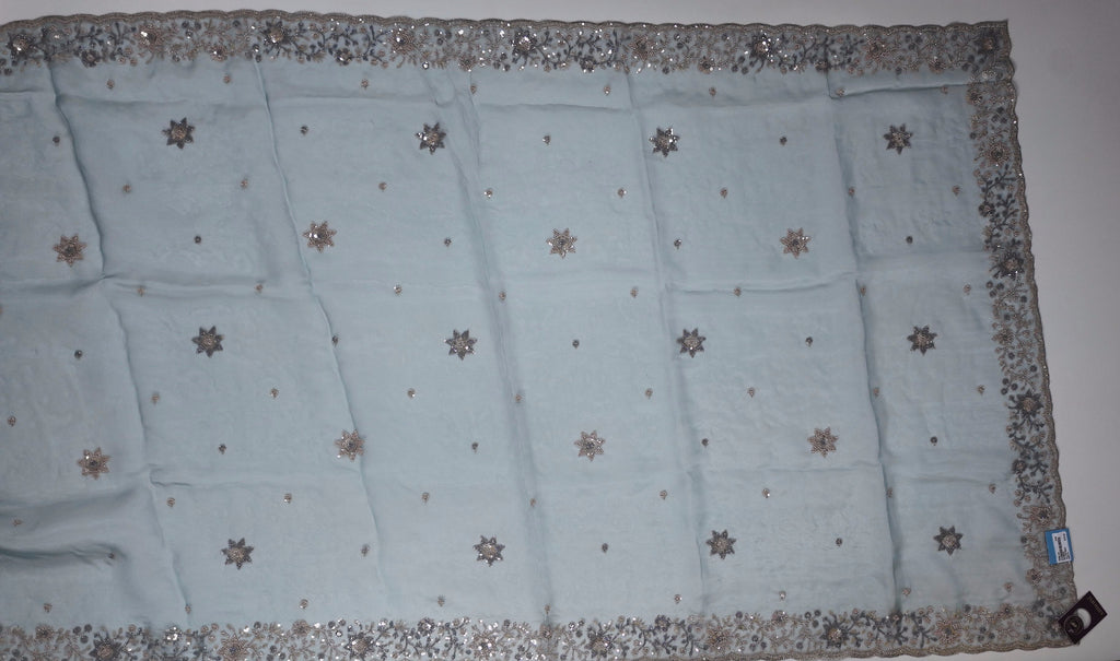 Enchanted Moonlight: Azure Sequin Embroidered Saree",