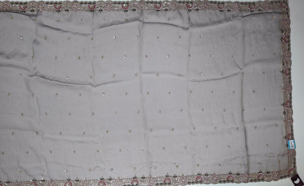 Opulent Charcoal Saree with Intricate Floral Embroidery",