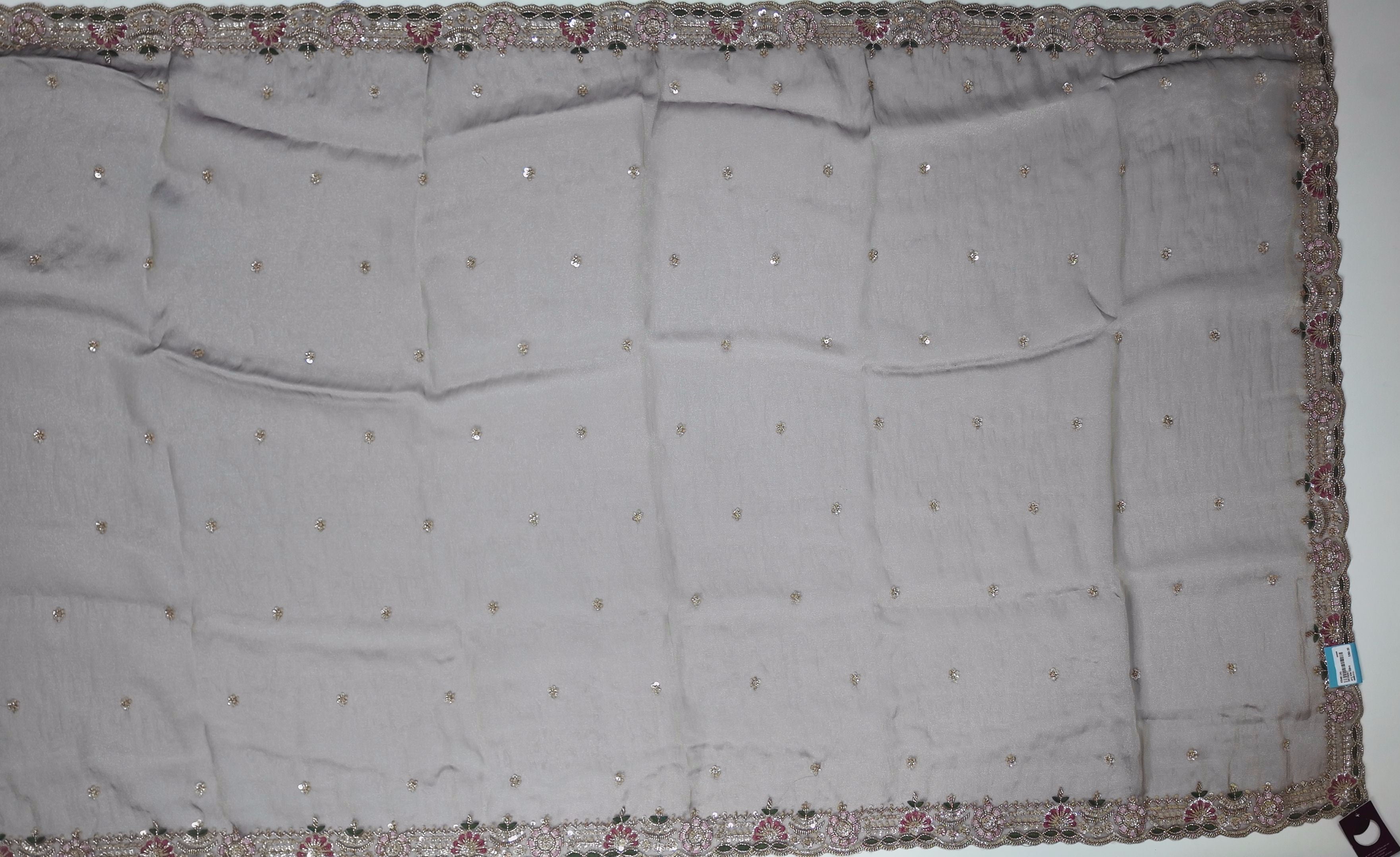 Opulent Charcoal Saree with Intricate Floral Embroidery",