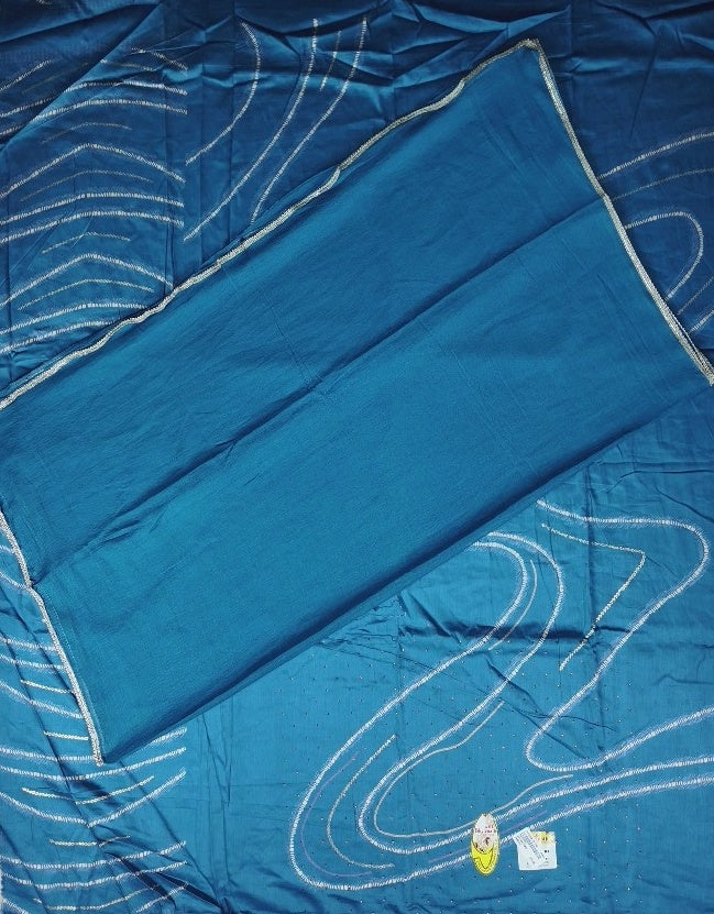 Elegant Blue Butterfly Embroidered Saree - Blue - Picture 5