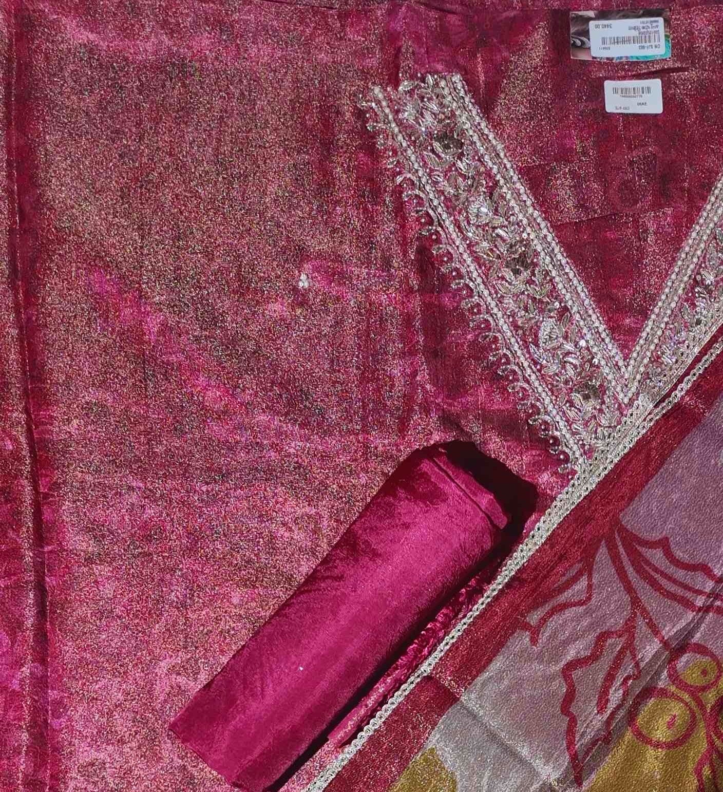 Festive Fuchsia Glamour Unstitched Suit with Intricate Embroidery",