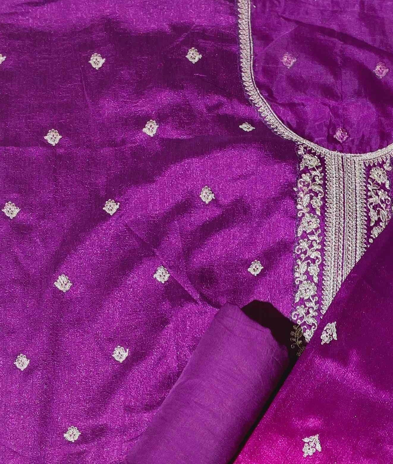 Regal Plum Unstitched Suit with Intricate Silver Embroidery