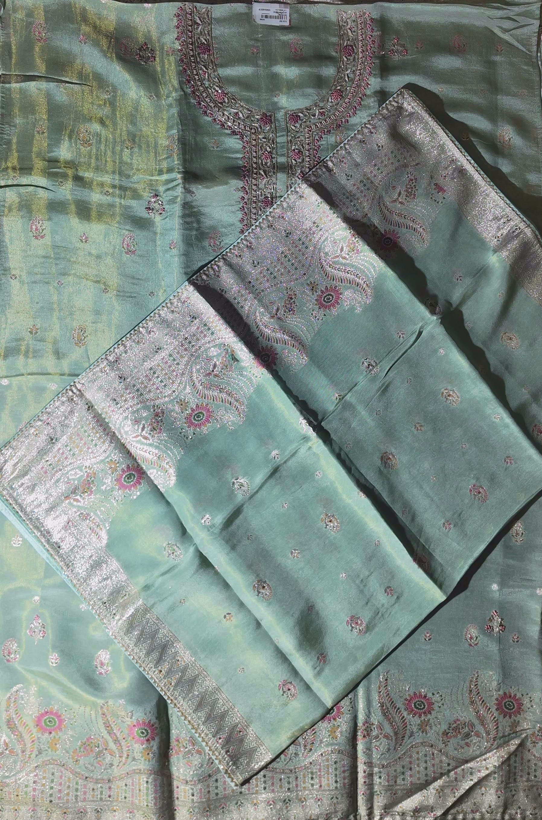 Ornate Blossom Unstitched Suit: Celestial Blush Elegance",