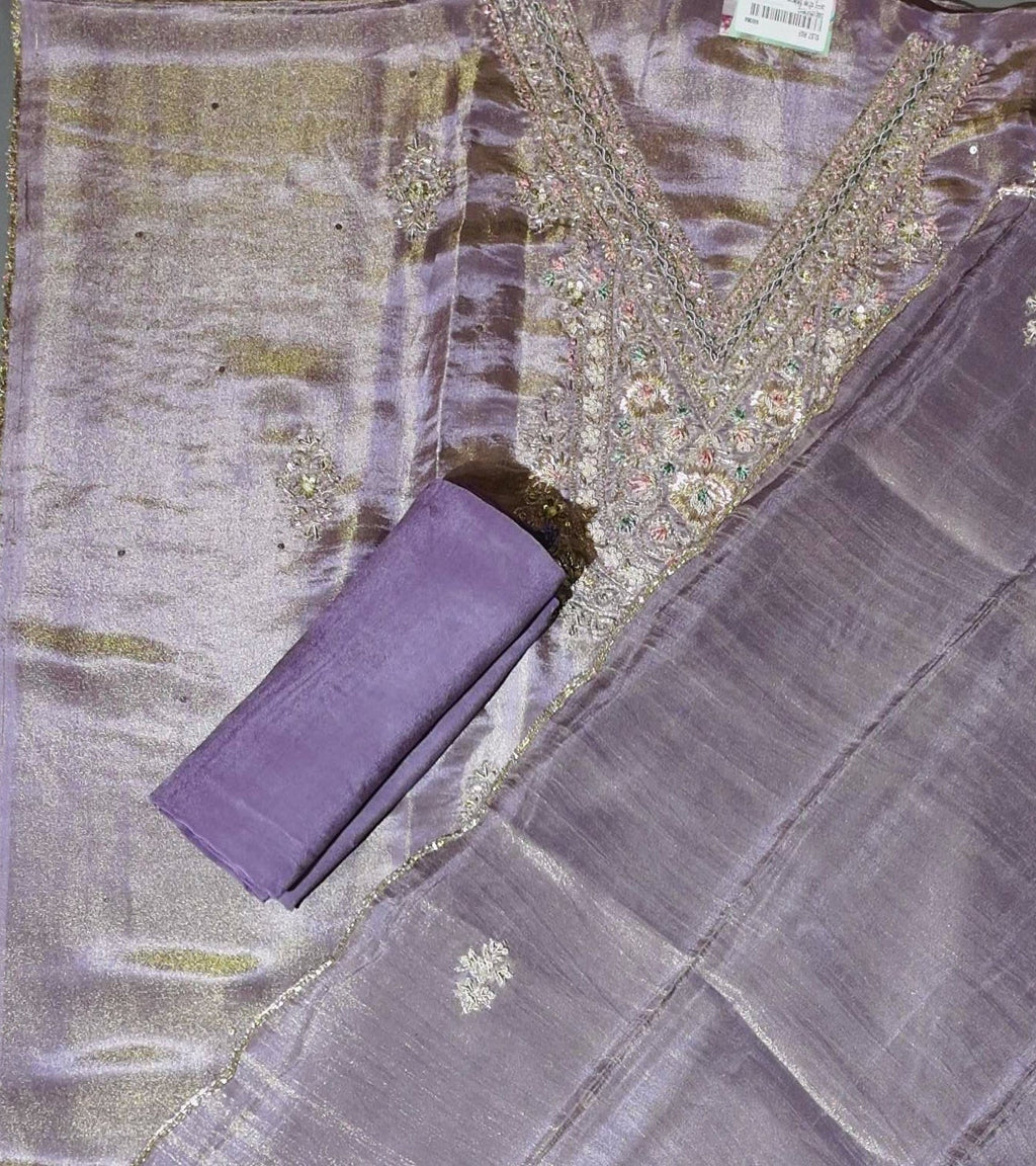 Lavender Dreams: Luxurious Unstitched Embroidered Suit