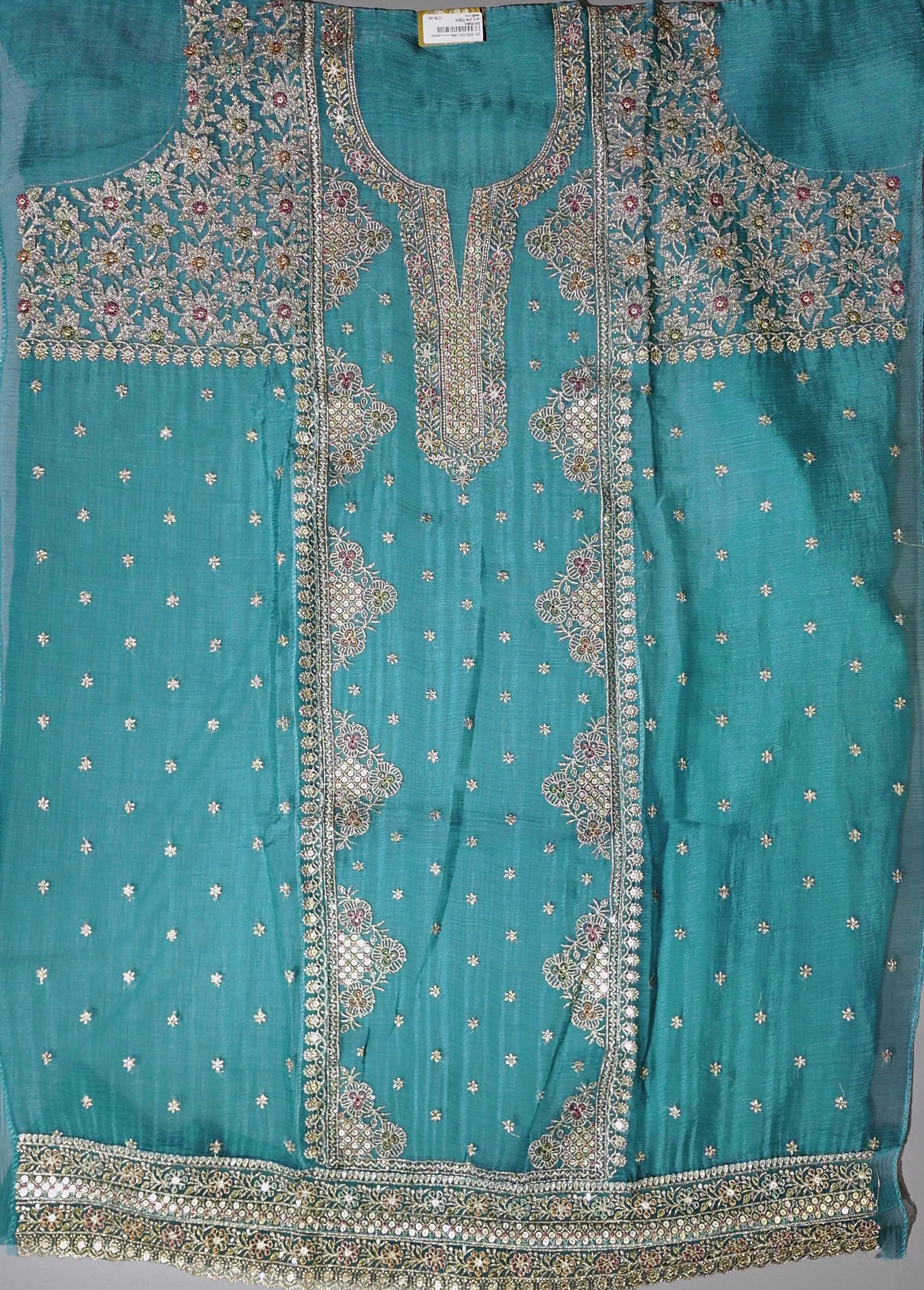 Embroidered Serenity: Teal Unstitched Suit Marvel