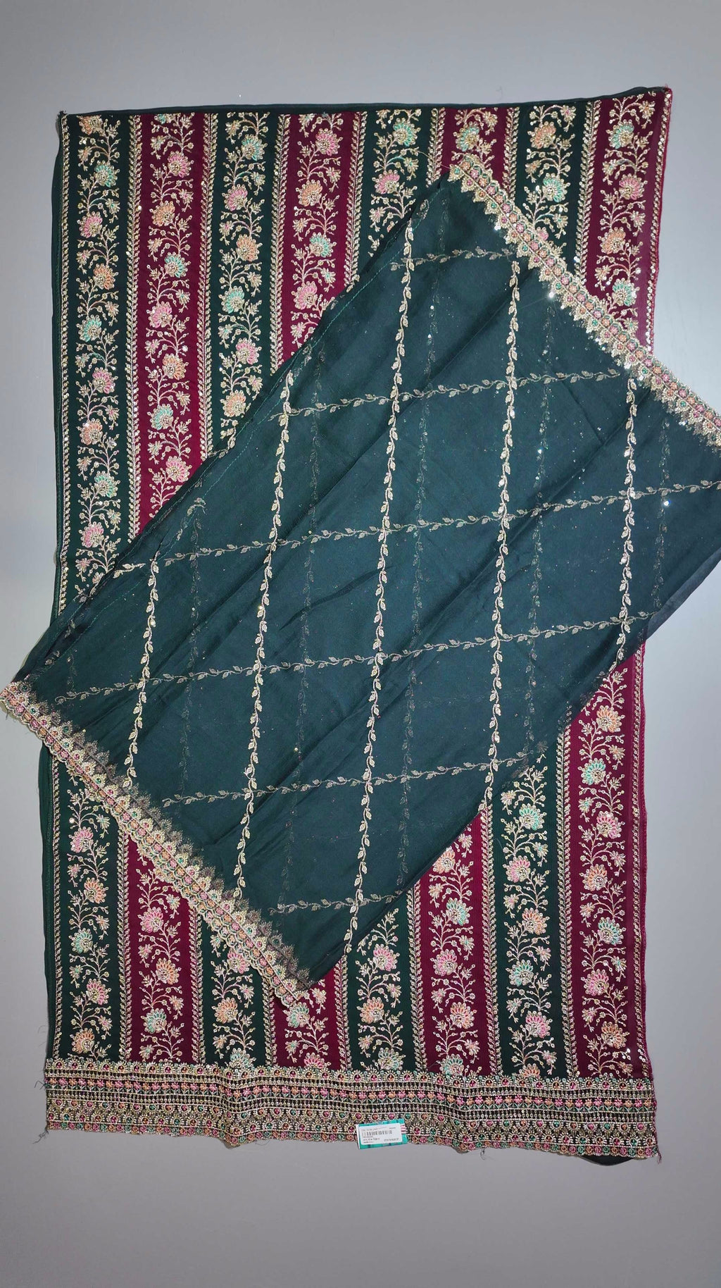 Rich Maroon & Green Floral Tapestry Unstitched Suit