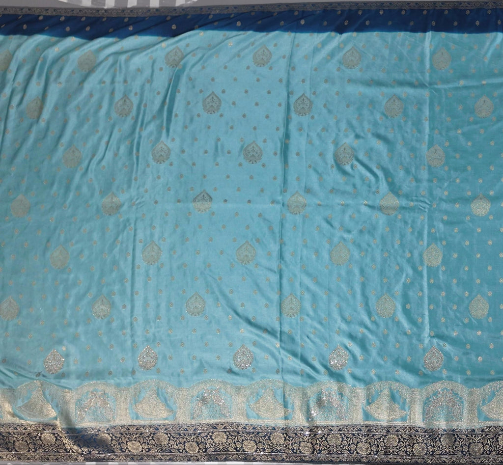 Azure Elegance: Handwoven Tapestry Silk Saree",