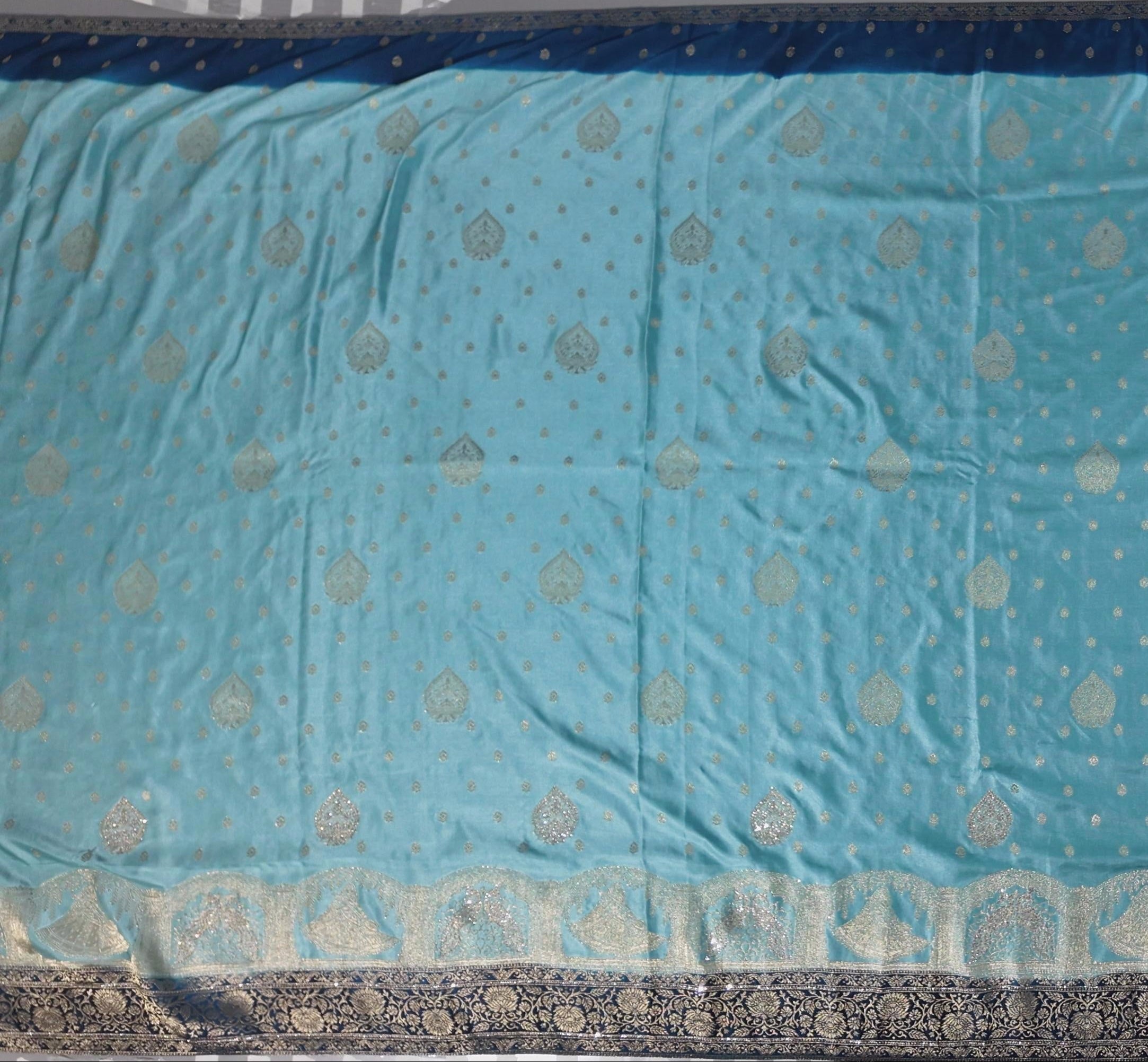 Azure Elegance: Handwoven Tapestry Silk Saree",