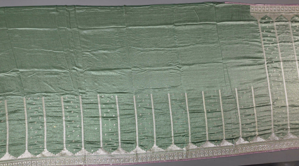 Regal Charm: Enchanted Green Brocade Saree",