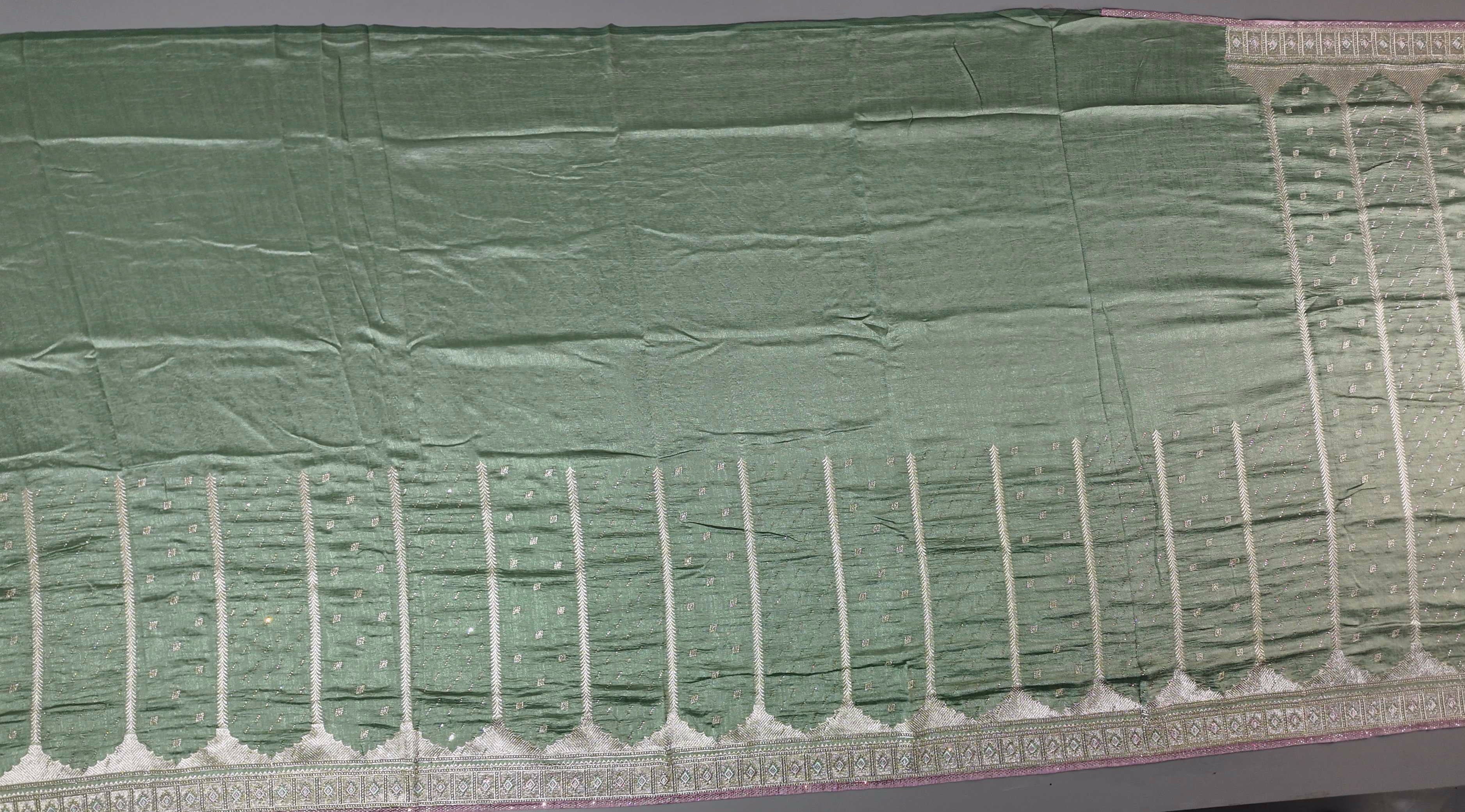 Regal Charm: Enchanted Green Brocade Saree",