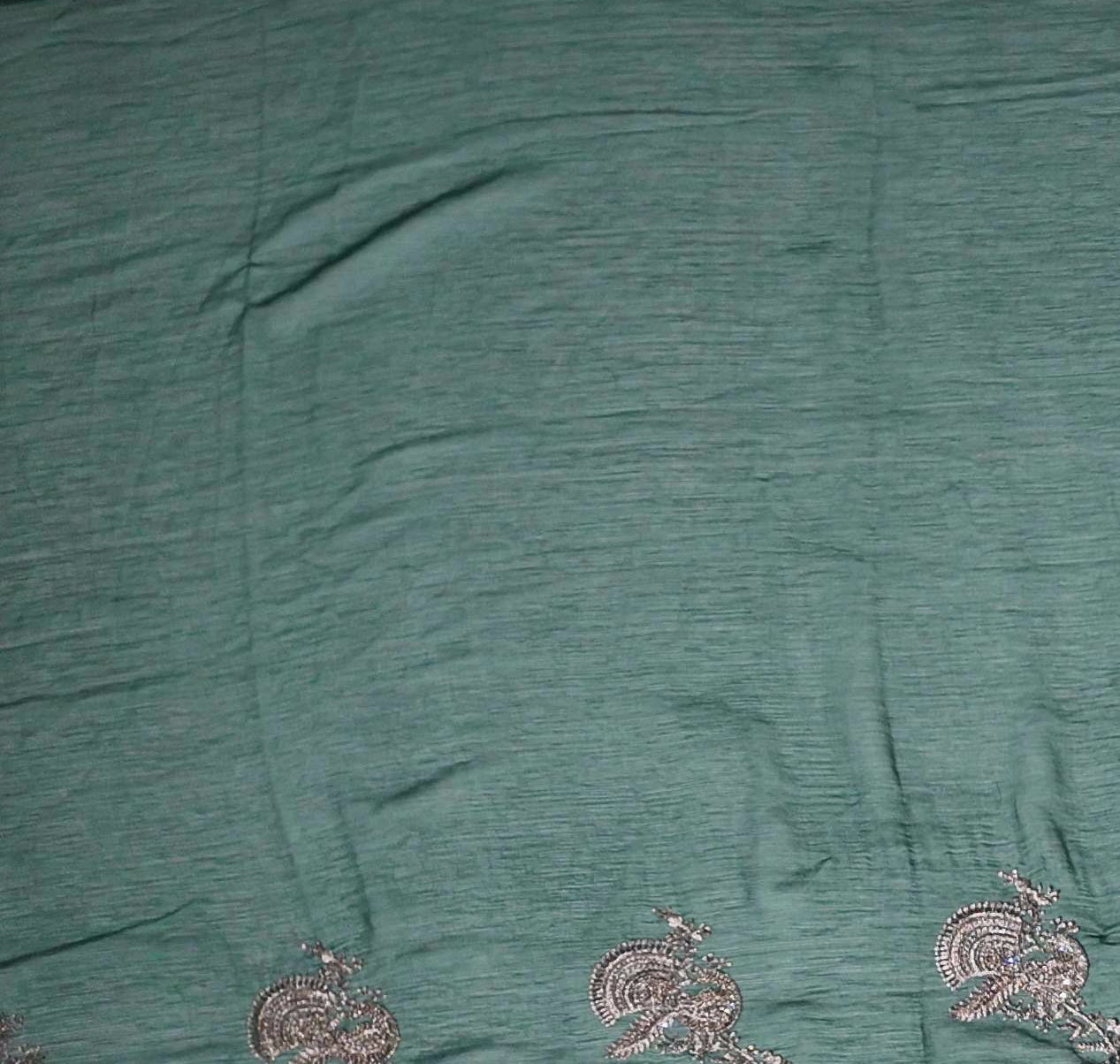 Emerald Splendor: Handcrafted Saree with Regal Embroidery",