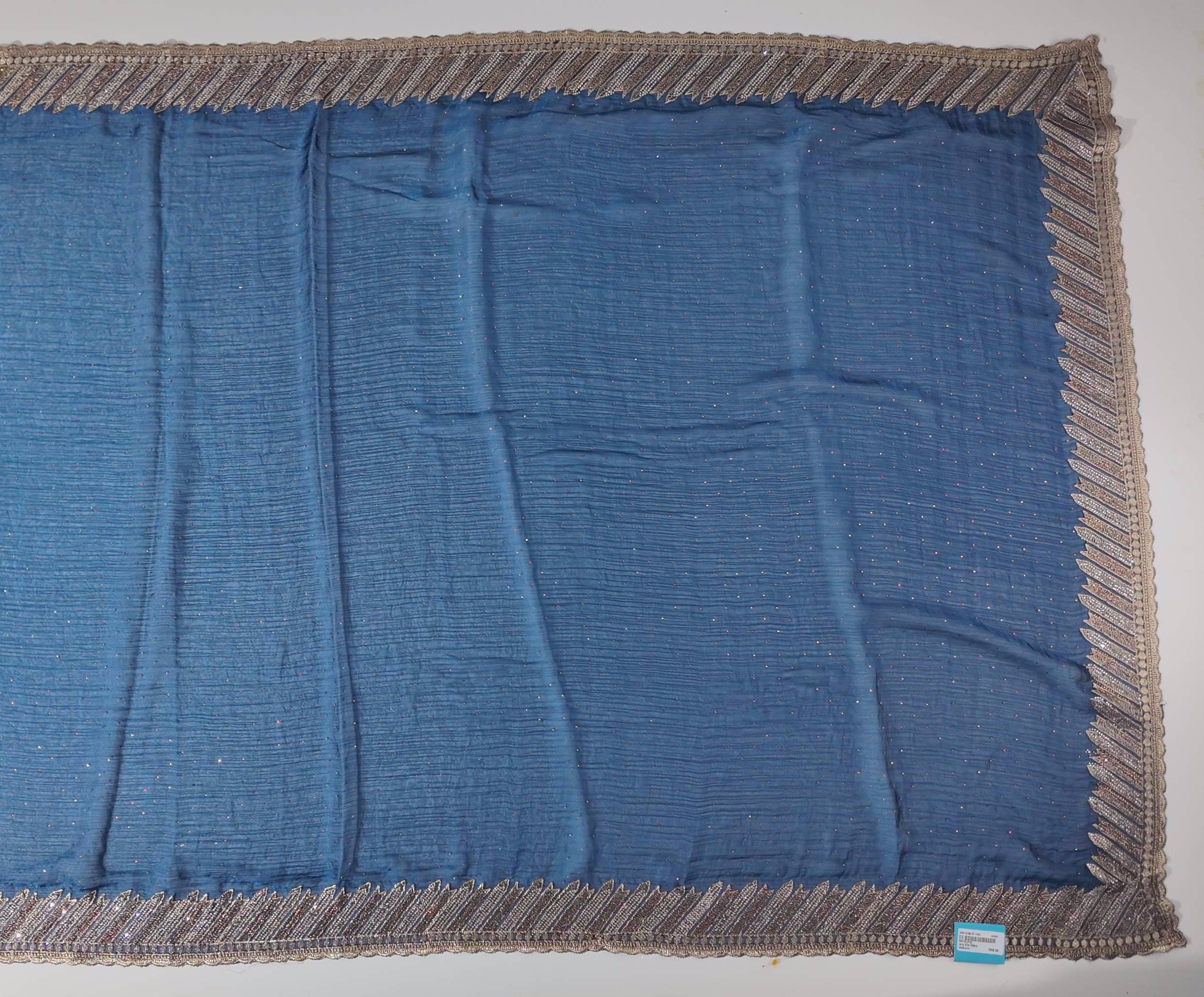 Midnight Allure: Exquisite Navy Saree with Golden Embellishments",