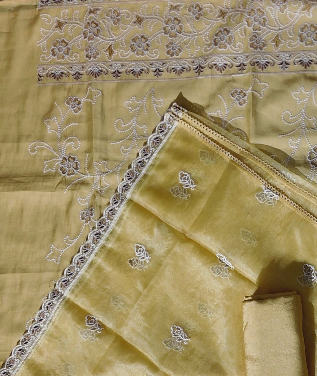 Sunlit Charm: Floral Embroidered Unstitched Suit Set