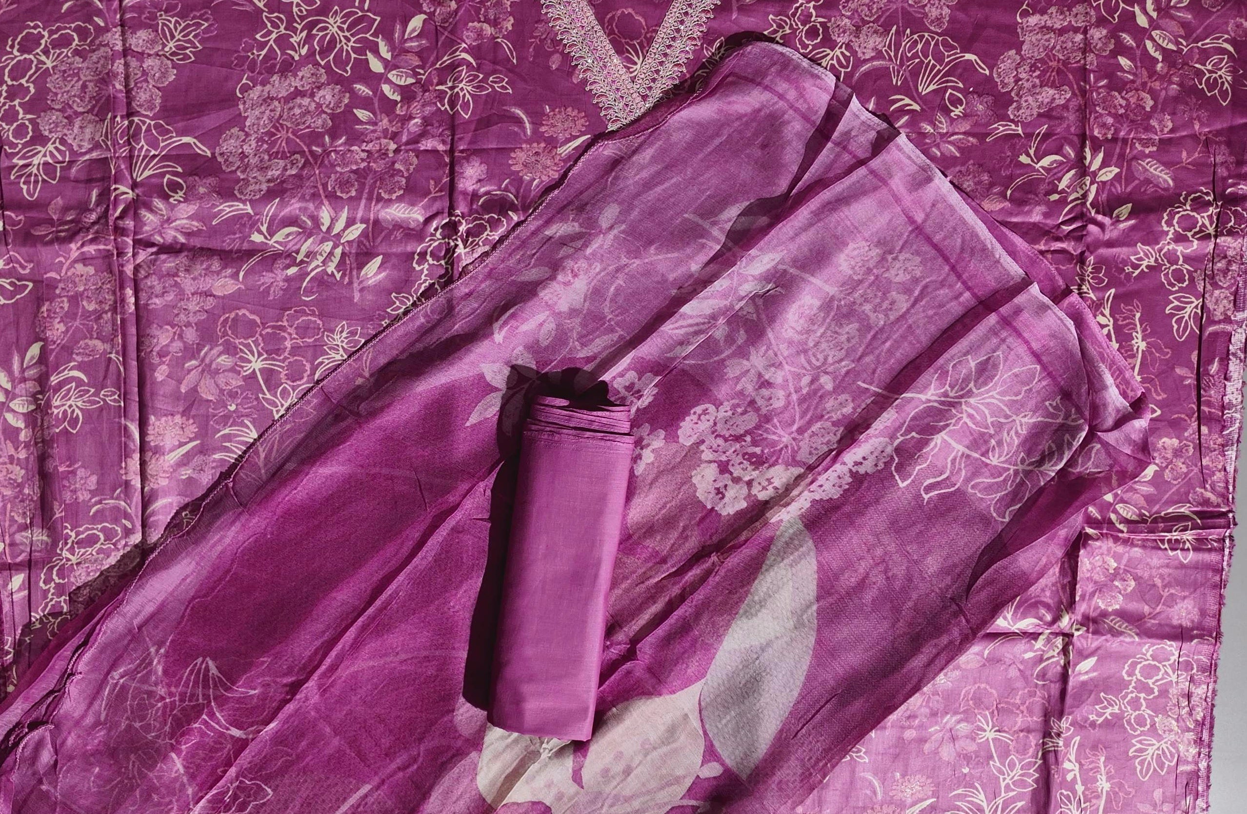 Floral Symphony: Unstitched Fuchsia Charm Suit