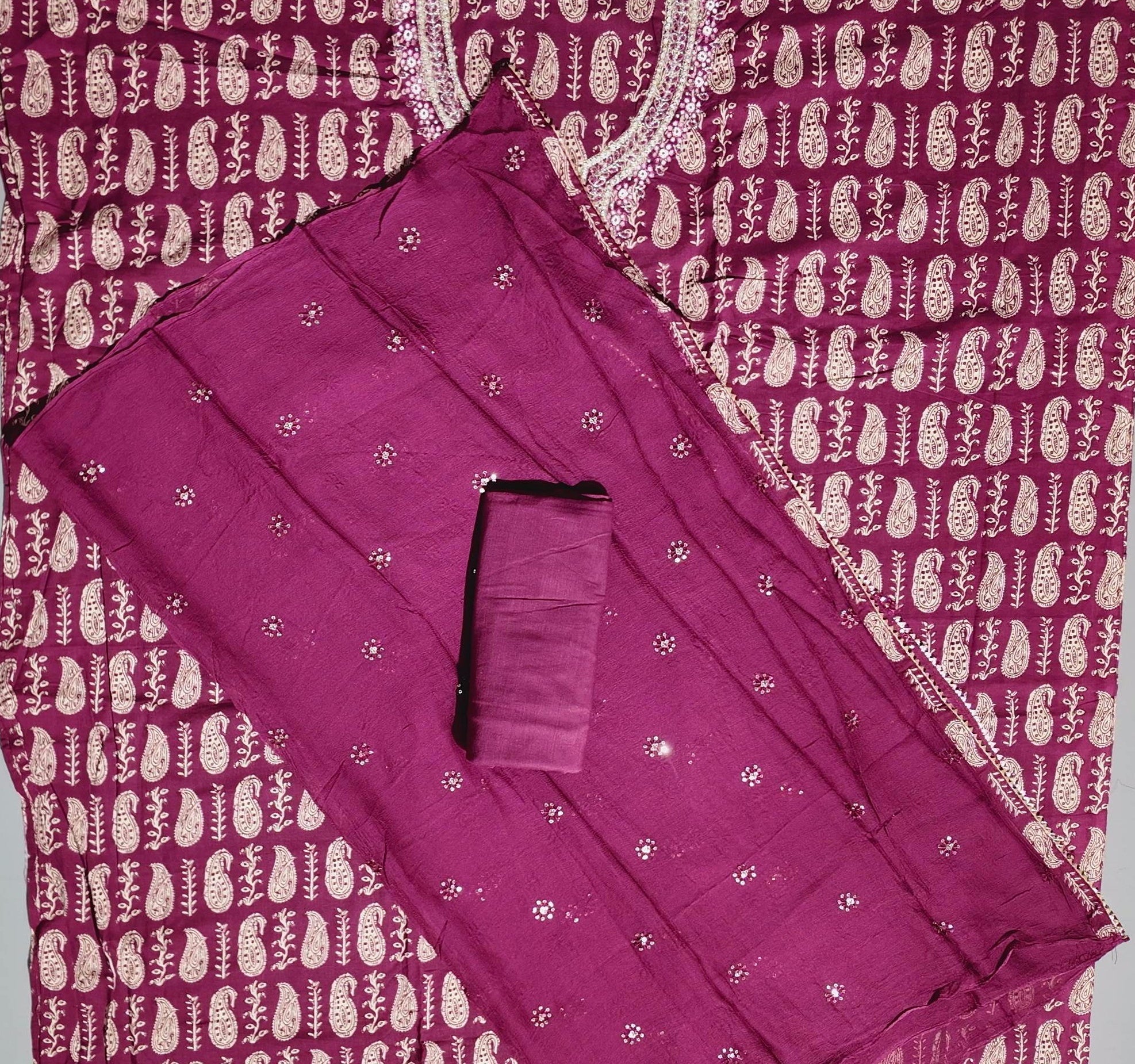 Majestic Maroon Paisley Unstitched Suit for Festive Glamour",