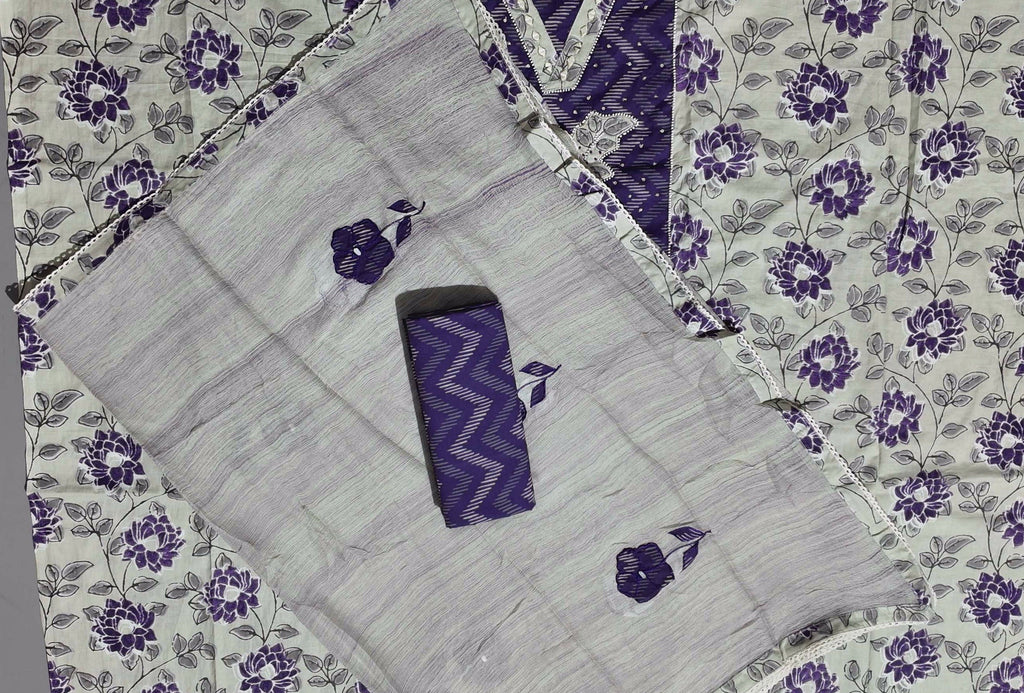 Chic Violet Waves: Unstitched Comfort Suit Set
