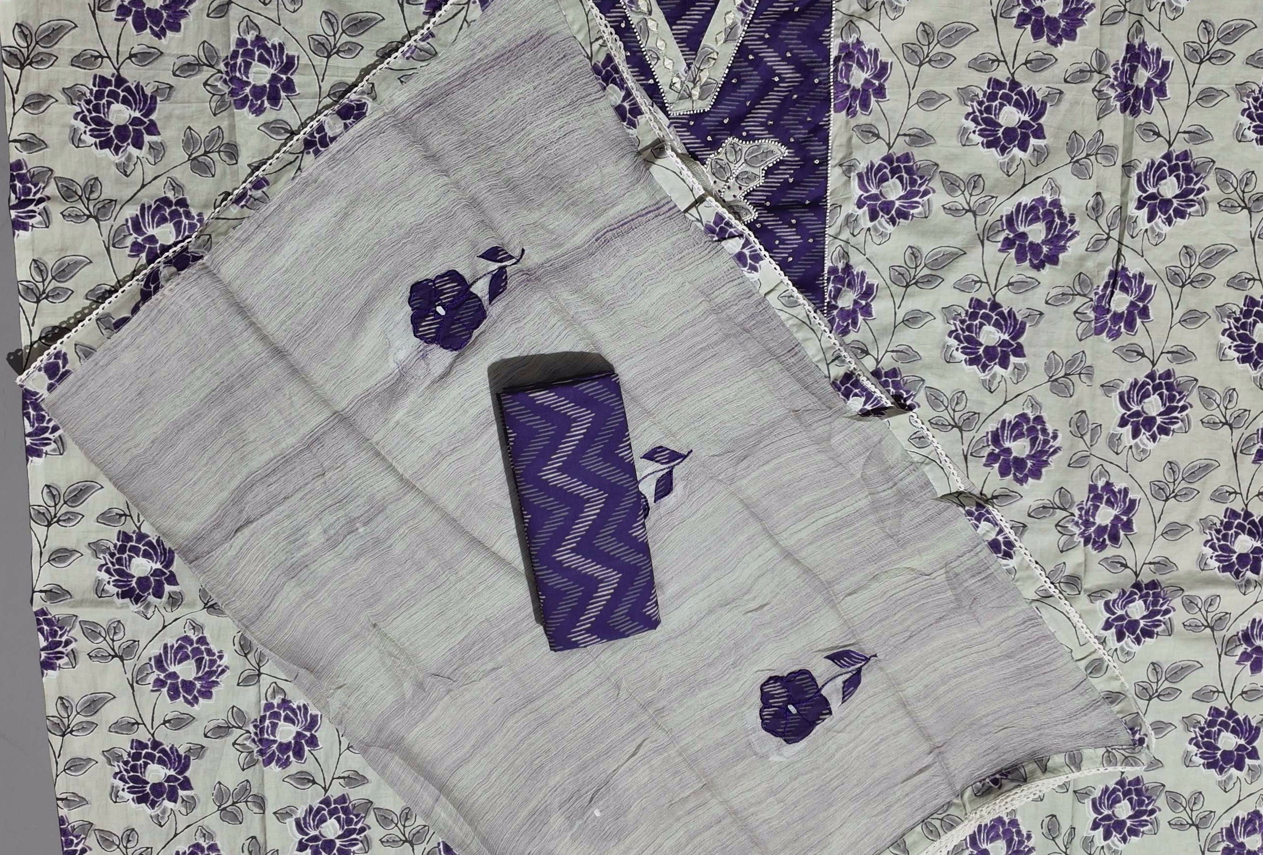 Chic Violet Waves: Unstitched Comfort Suit Set