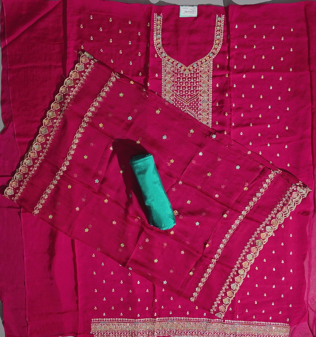 Festive Fuchsia Glam: Intricate Embroidered Unstitched Suit",