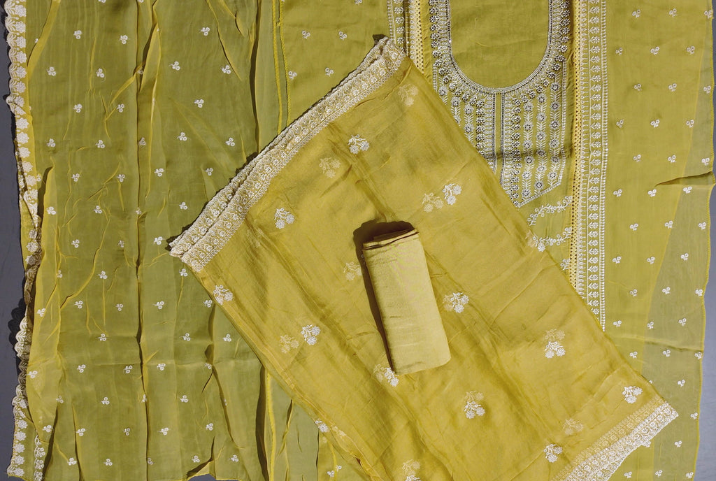 Sunshine Glow: Unstitched Suit with Intricate Threadwork