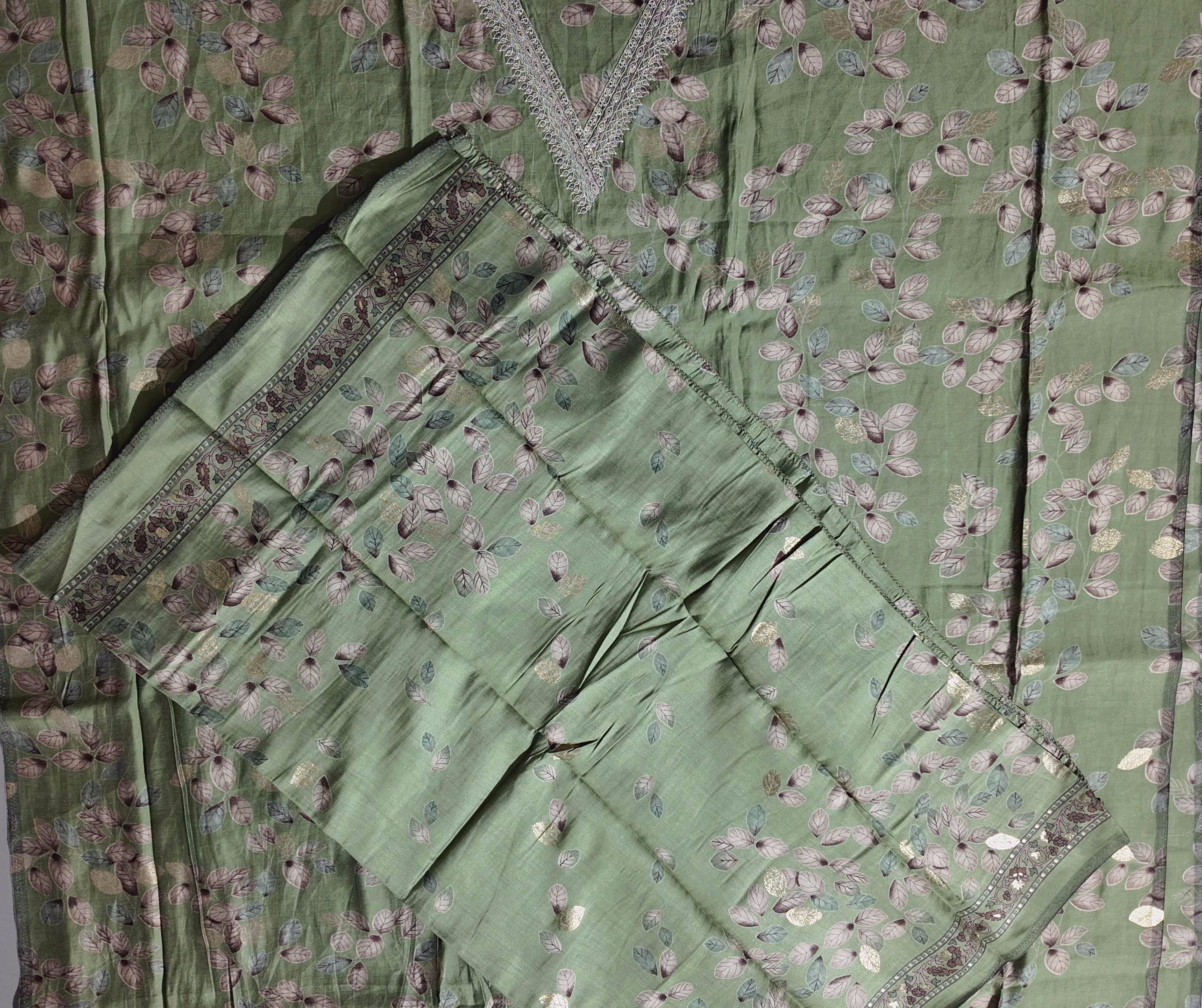 Whimsical Forest Unstitched Suit for Festive Gatherings",