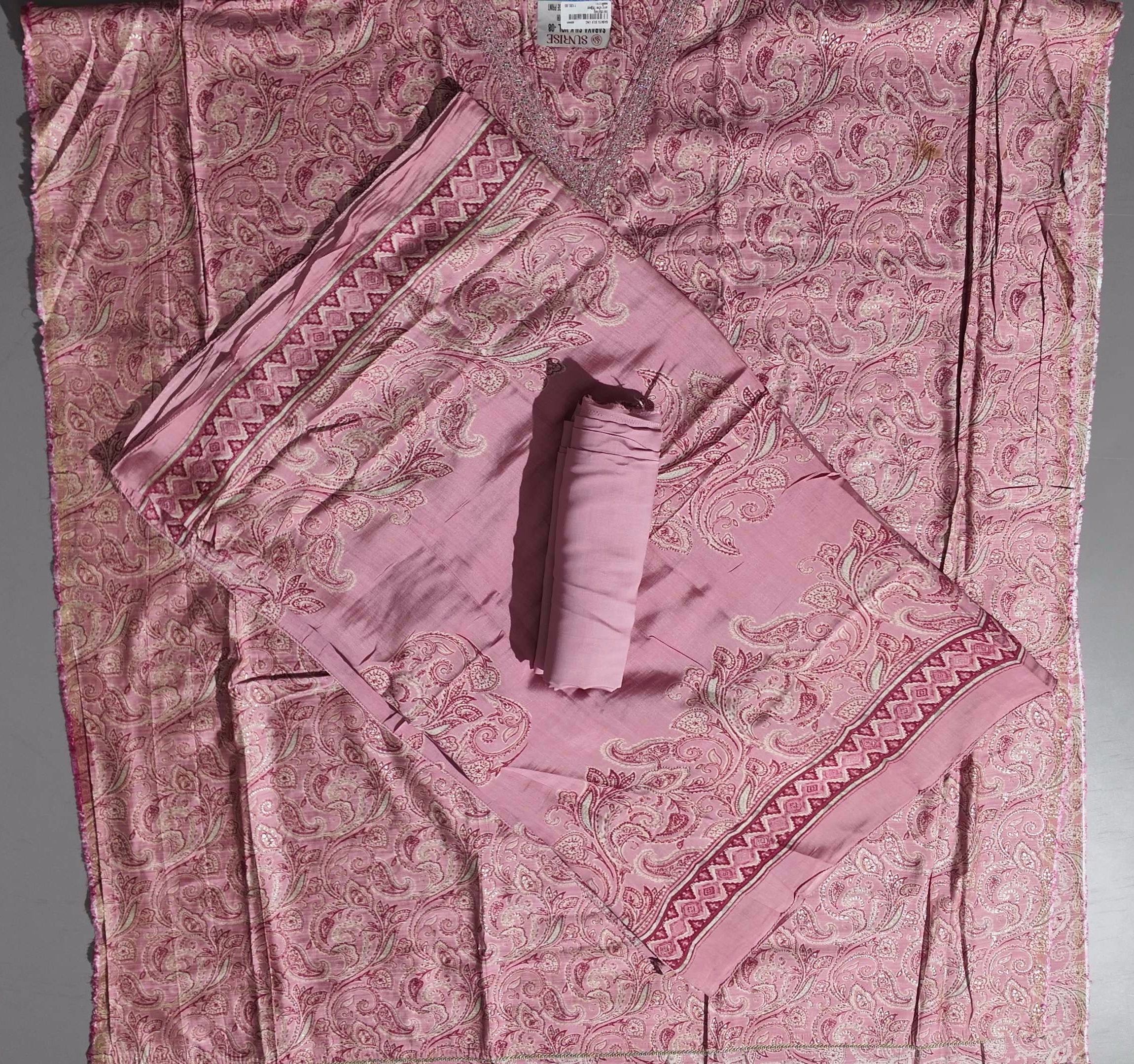 Blossom Allure: Pink Paisley Unstitched Suit