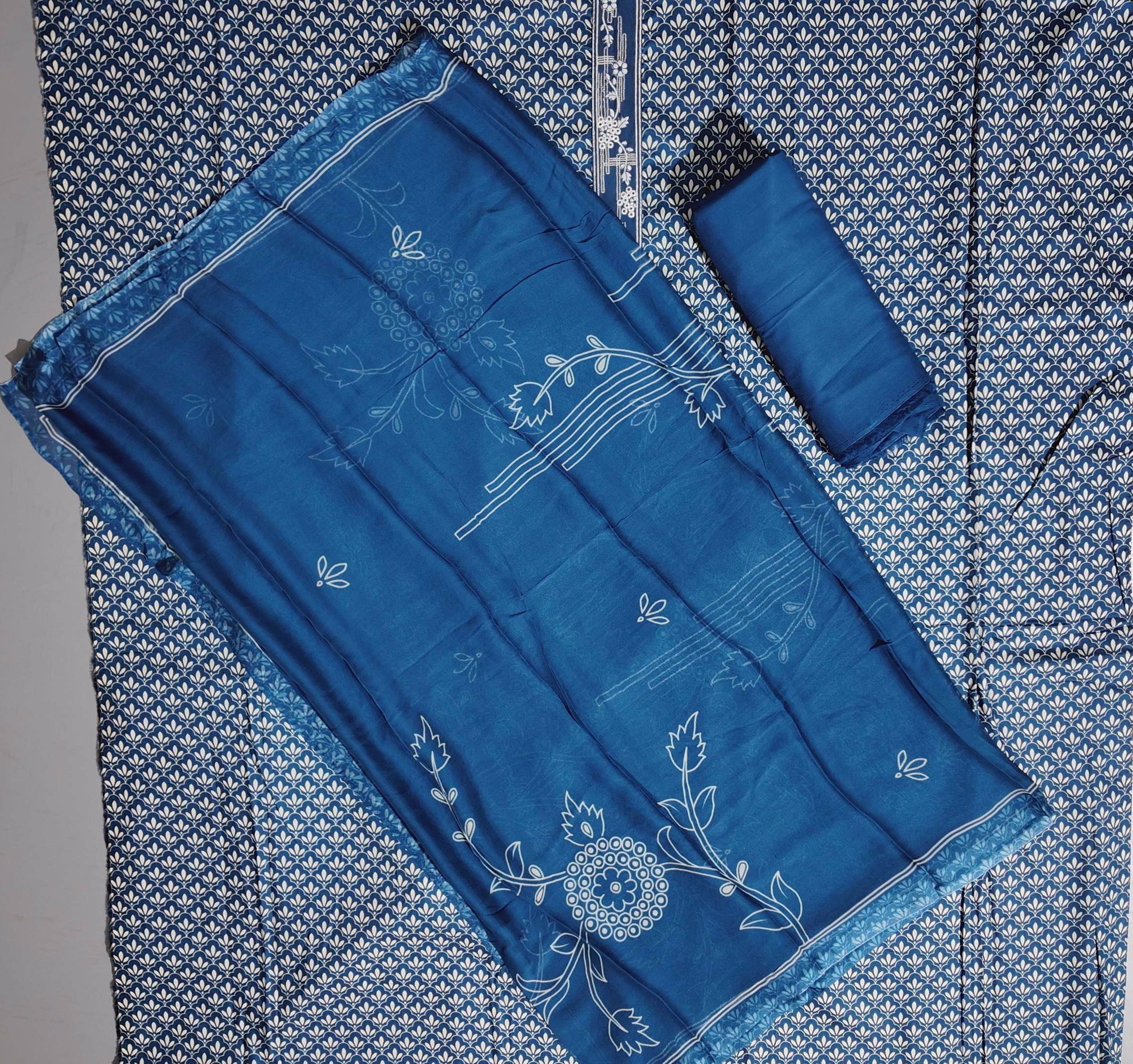 Midnight Blooms: Indigo Unstitched Suit for Festive Gatherings",