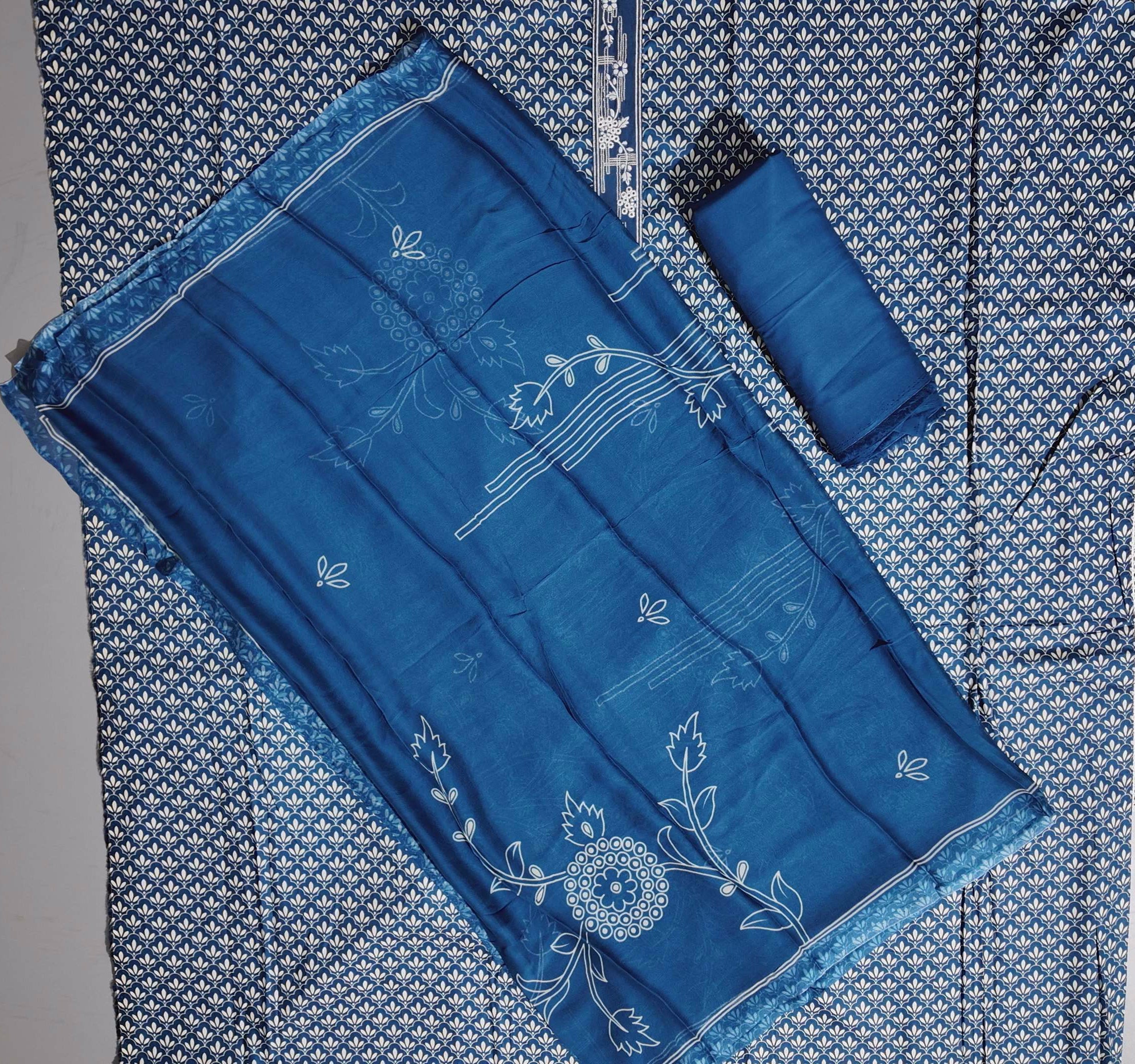 Midnight Indigo Floral Unstitched Suit Set",