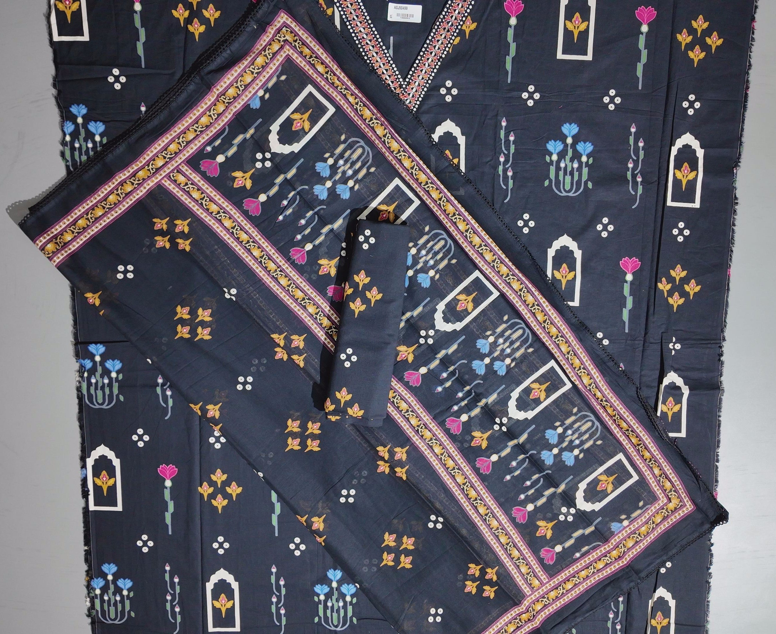 Midnight Blossoms: Artisanal Unstitched Suit Delight",