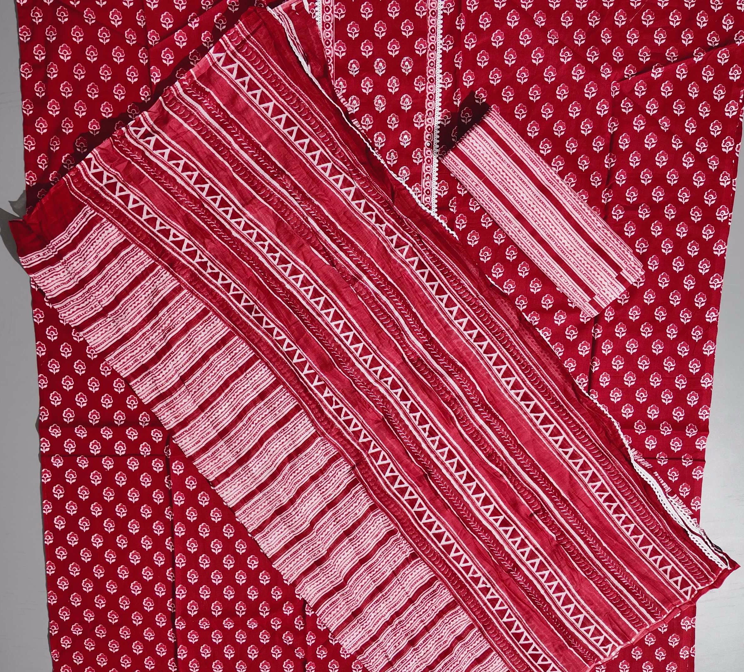 Crimson Blossom Unstitched Suit with Intricate Craftsmanship
