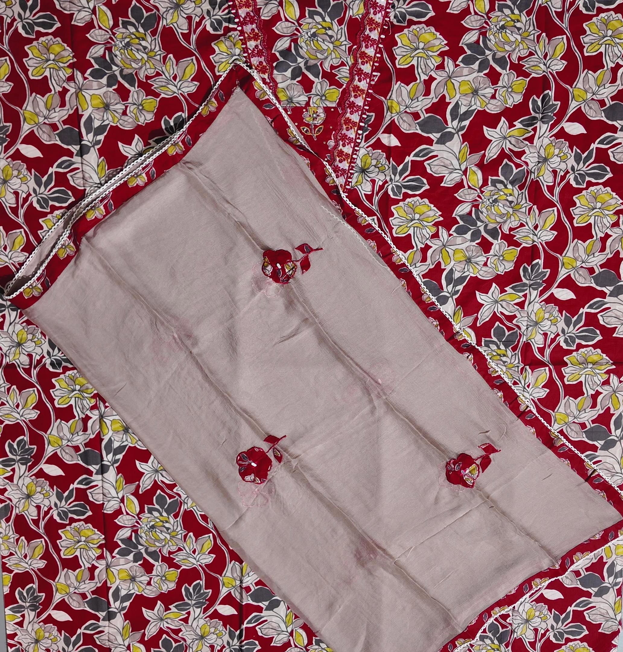 Blooming Festive Unstitched Suit – Vibrant Floral Delight",