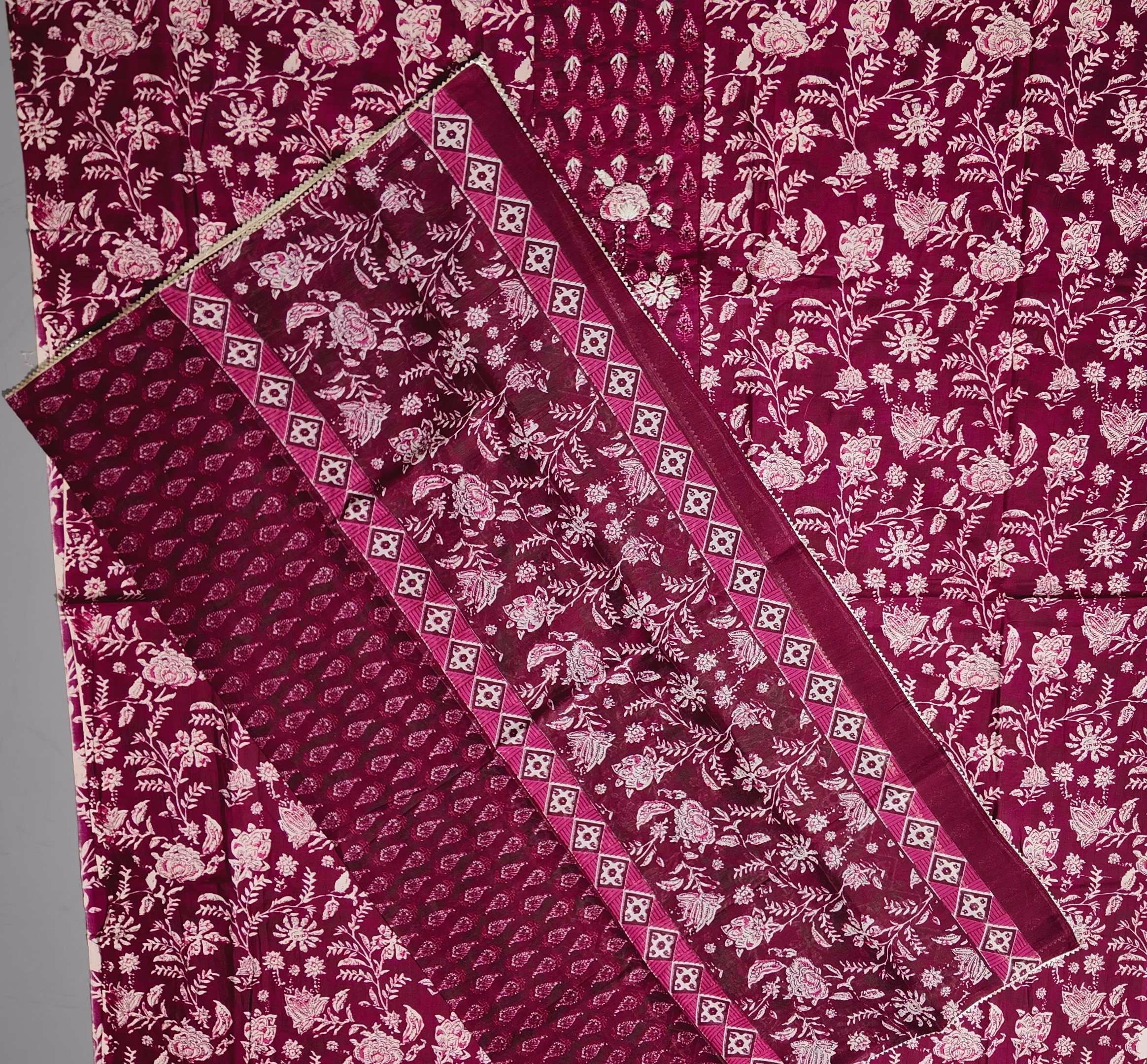 Rich Maroon Flora Tapestry Unstitched Suit Set
