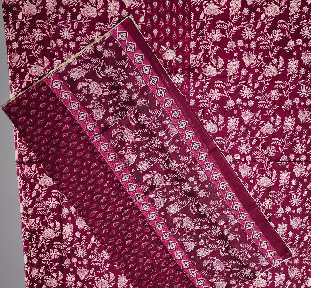 Majestic Magenta Unstitched Suit: Timeless Floral Glamour