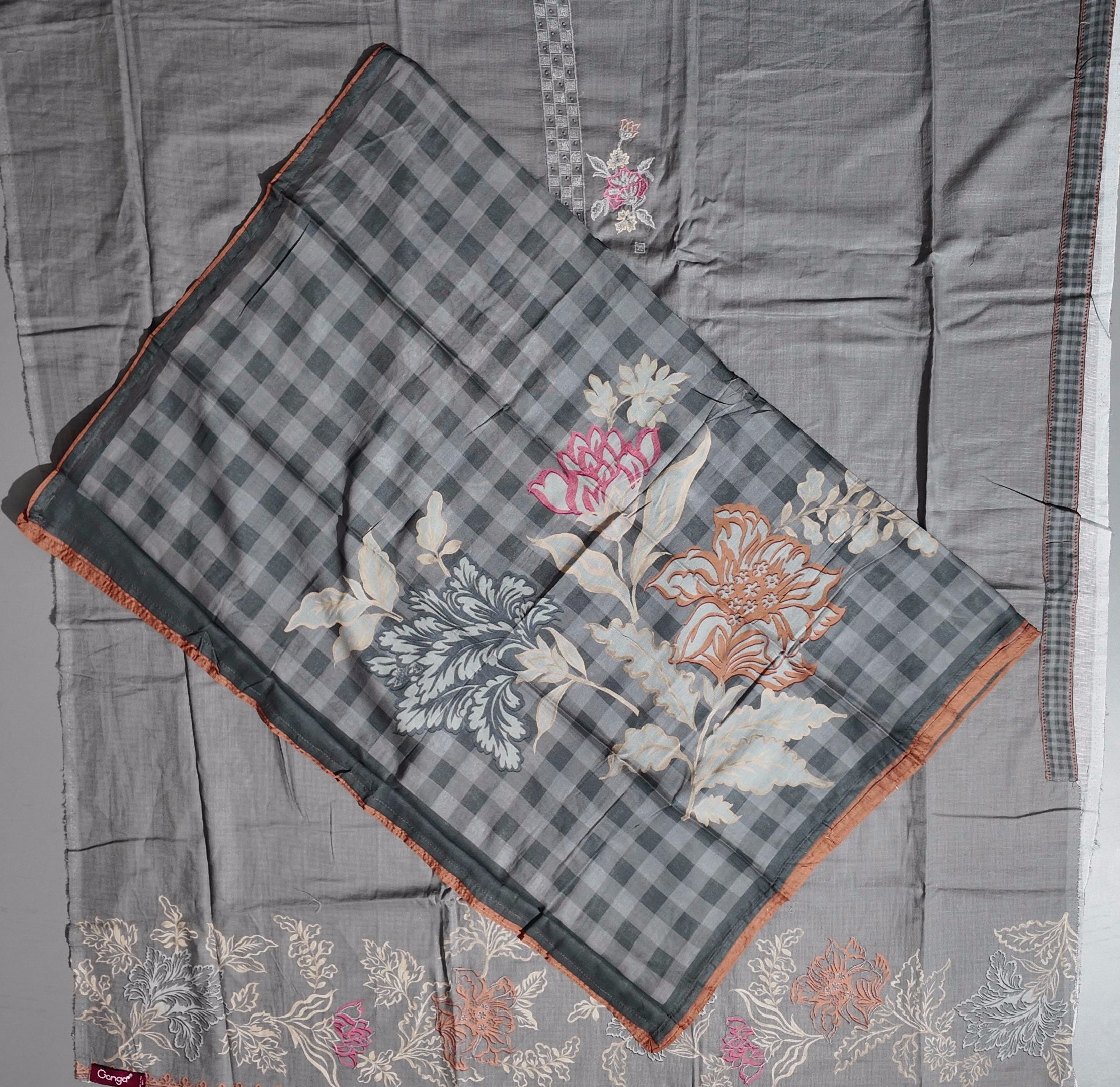 Charcoal Blossom: Artisanal Unstitched Suit Fabric",