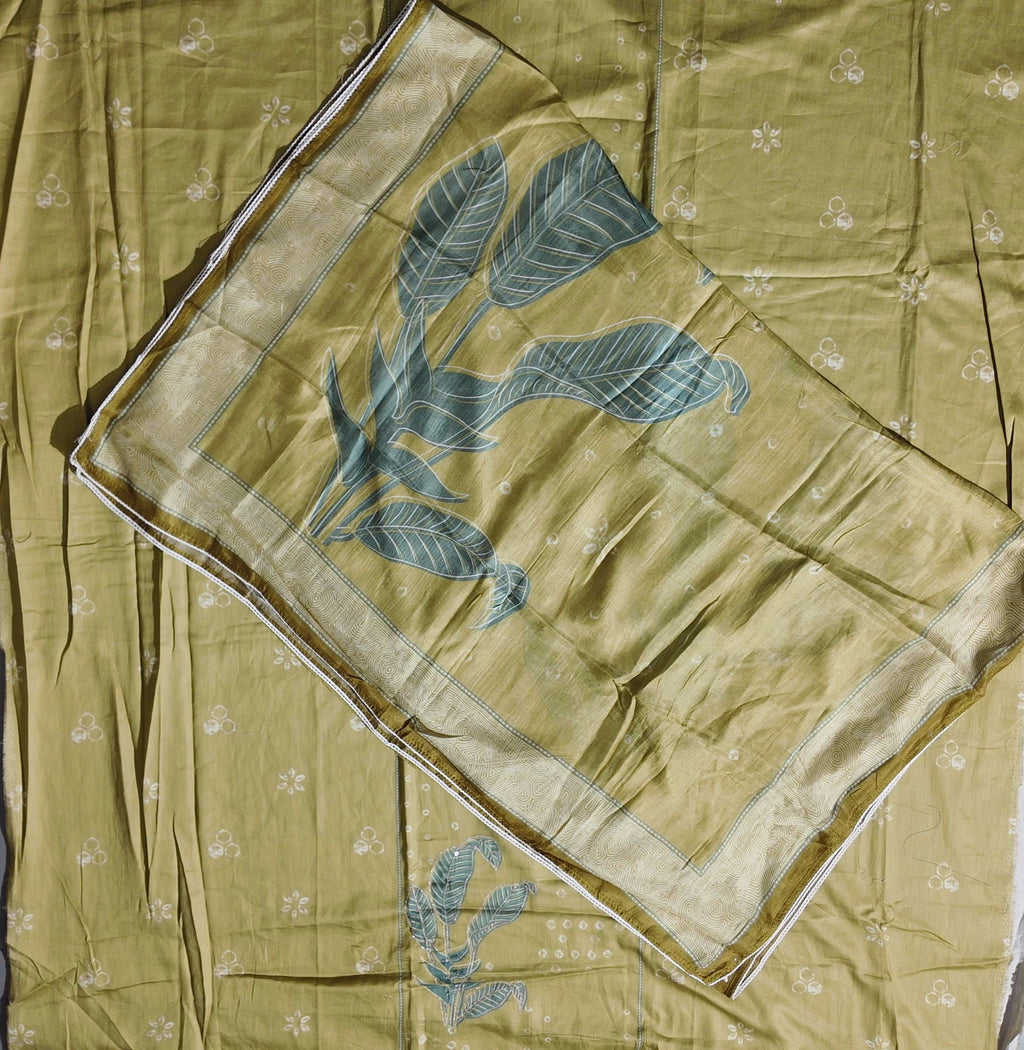 Chic Sage & Sky Unstitched Suit with Leafy Elegance