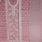 Chic Coral Unstitched Suit: Intricate Embroidery & Luxurious Texture