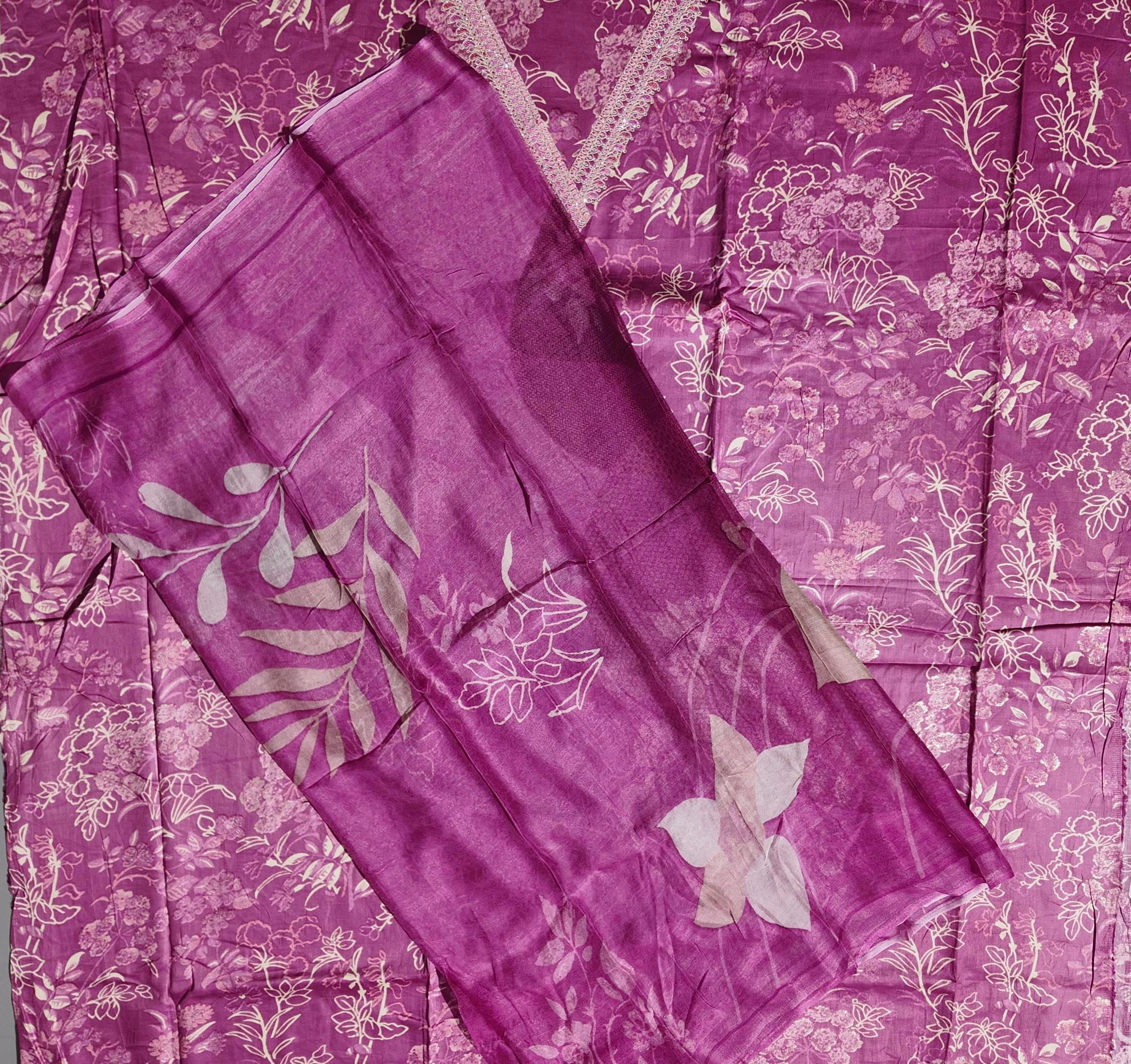 Floral Fuchsia Fantasy: Unstitched Suit Canvas",