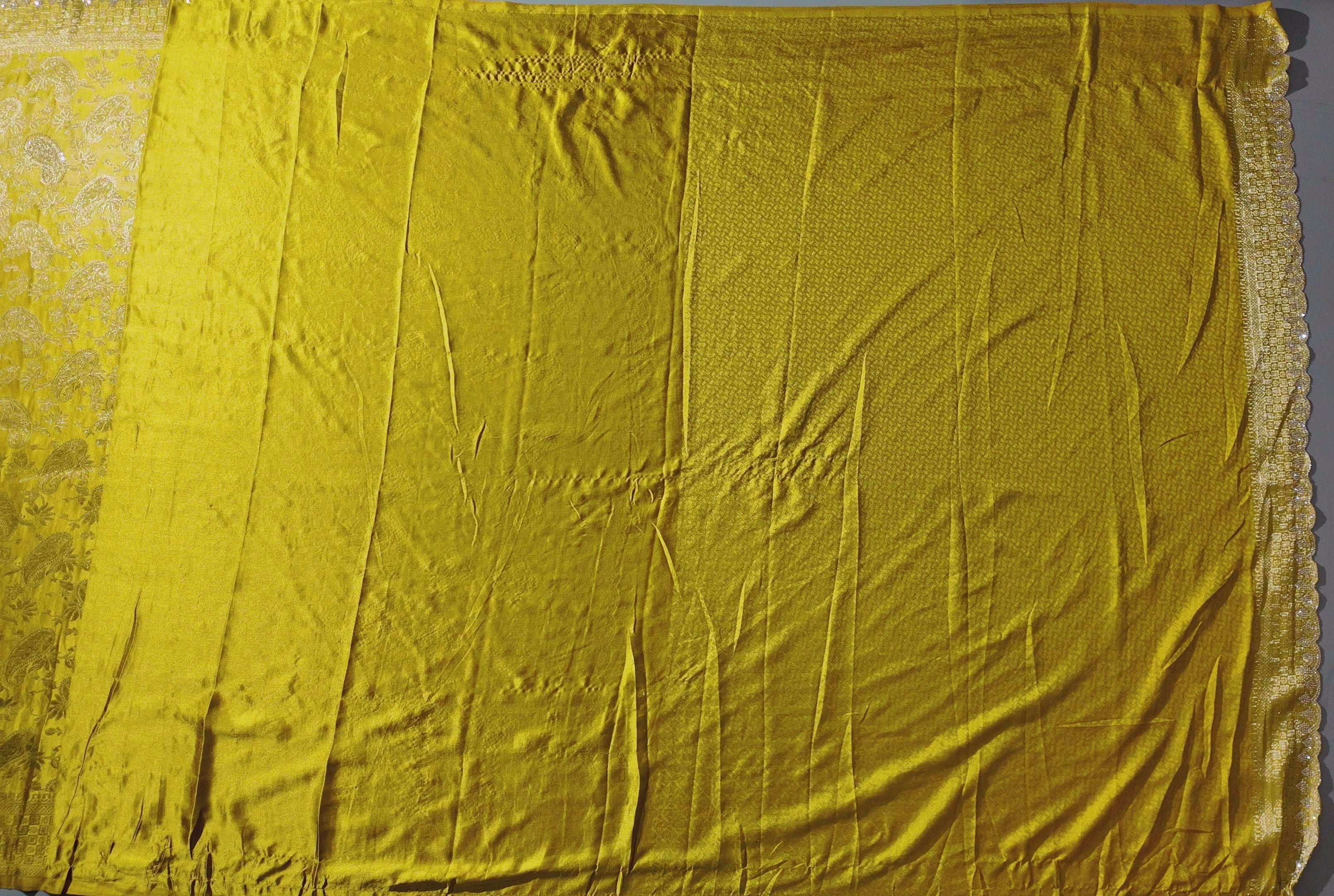 Regal Golden Paisley Unstitched Suit for Festive Elegance",