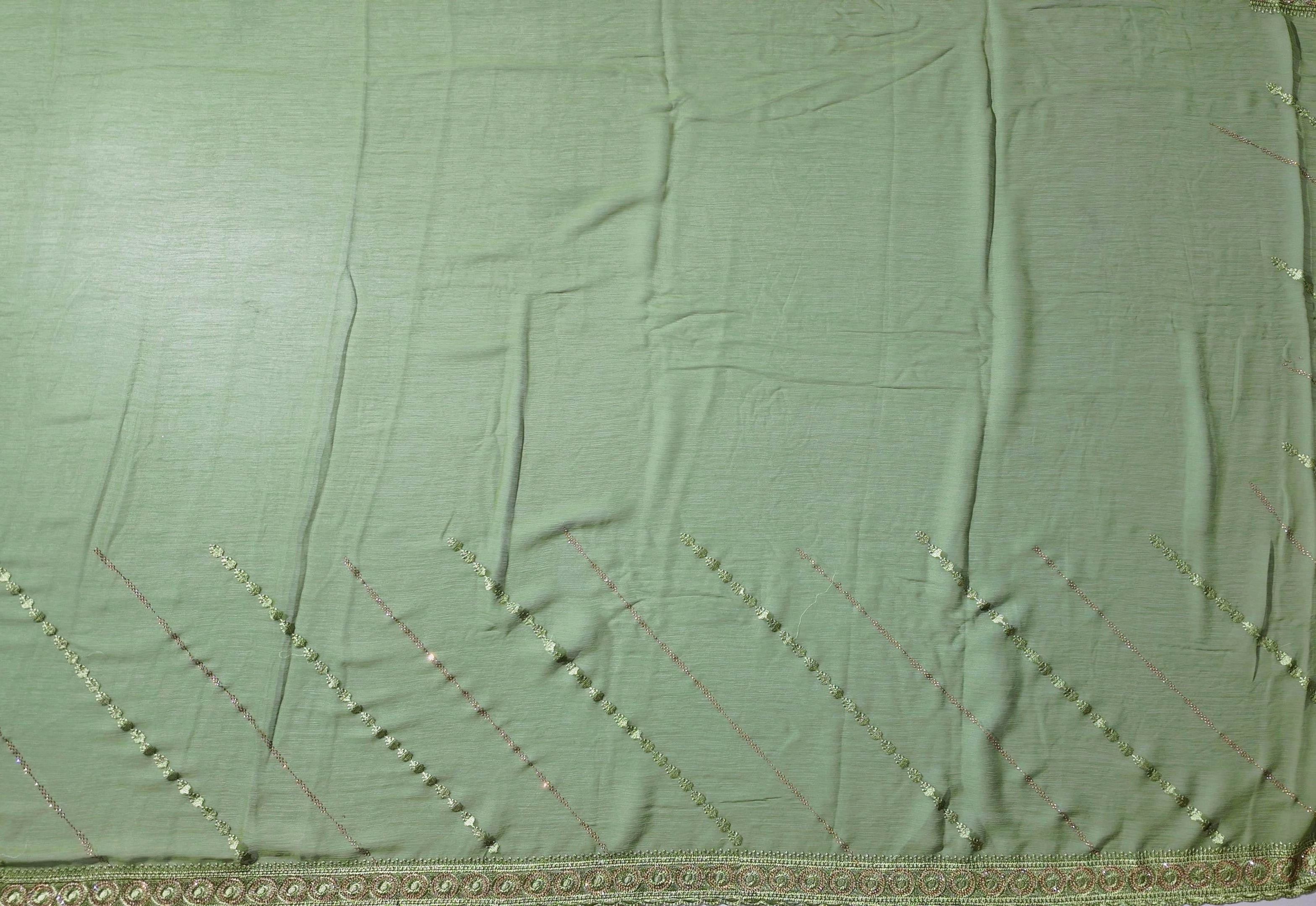 Lush Green Artistry: Handcrafted Unstitched Ensemble",