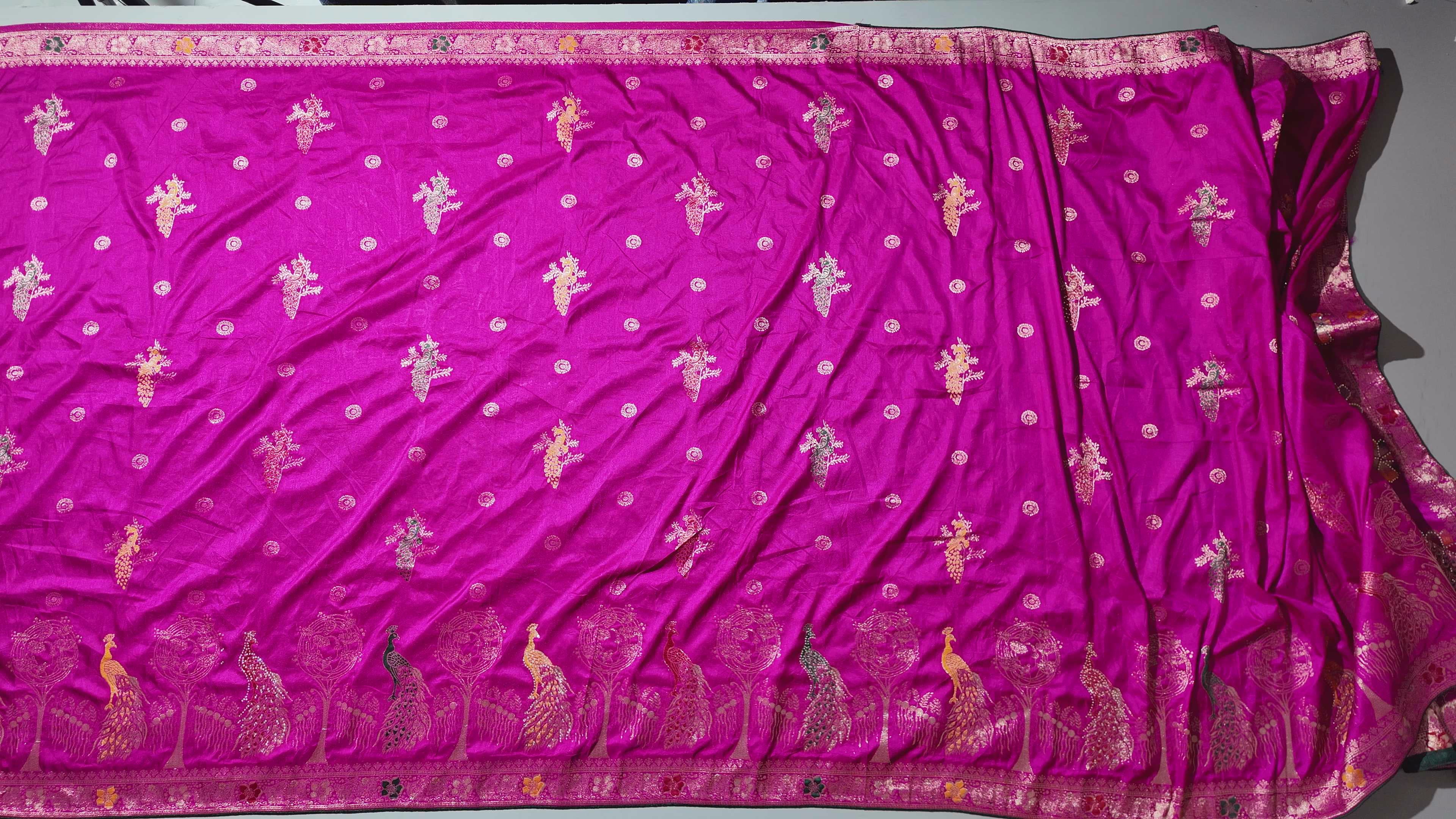 Vibrant Fuchsia Floral Tapestry Unstitched Suit - Festive Charm",
