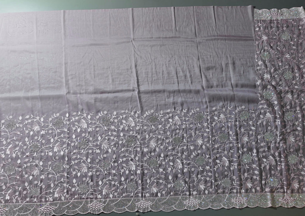 Lilac Dream: Intricate Sequin Lace Saree Extravaganza",