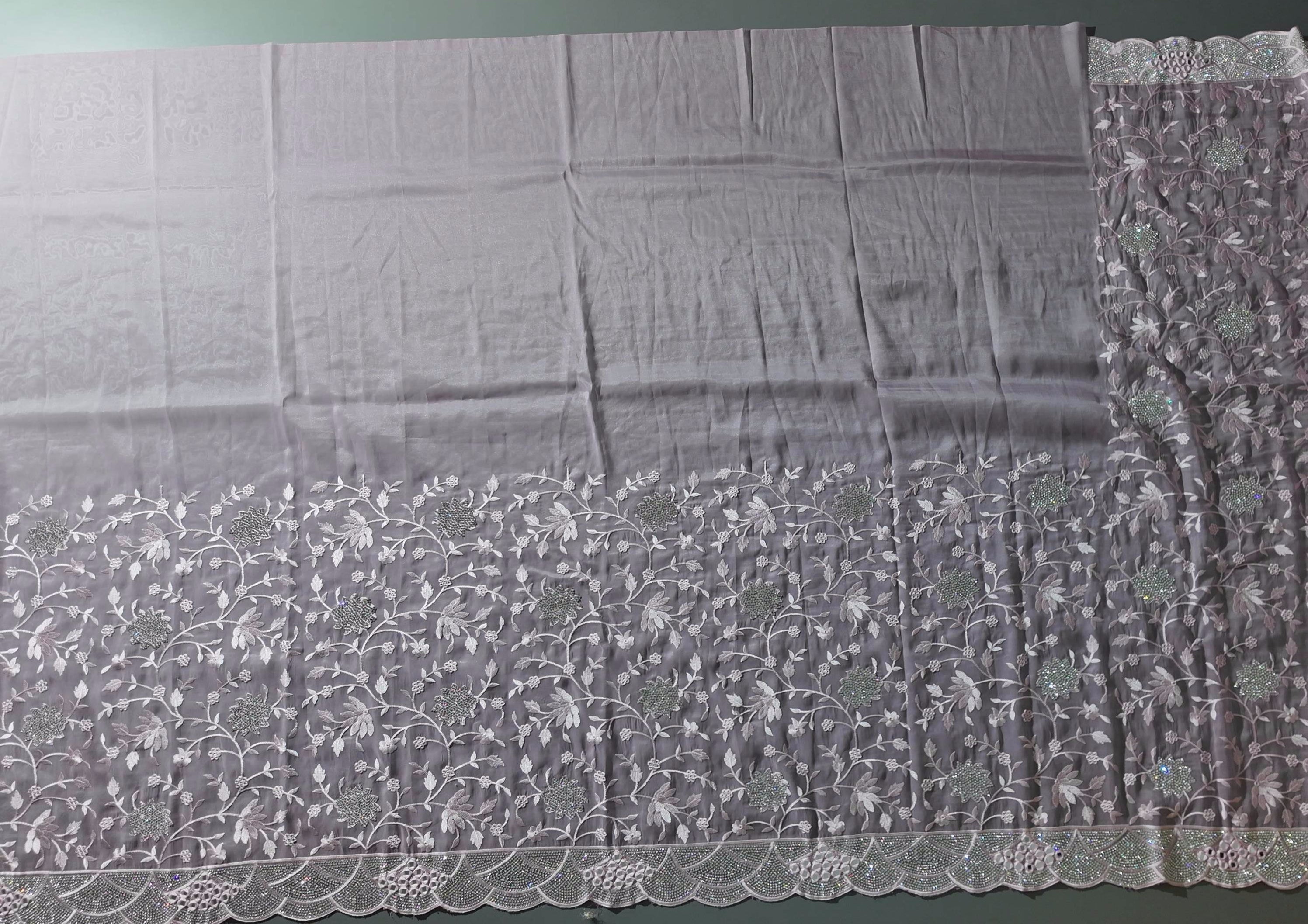 Lilac Dream: Intricate Sequin Lace Saree Extravaganza",