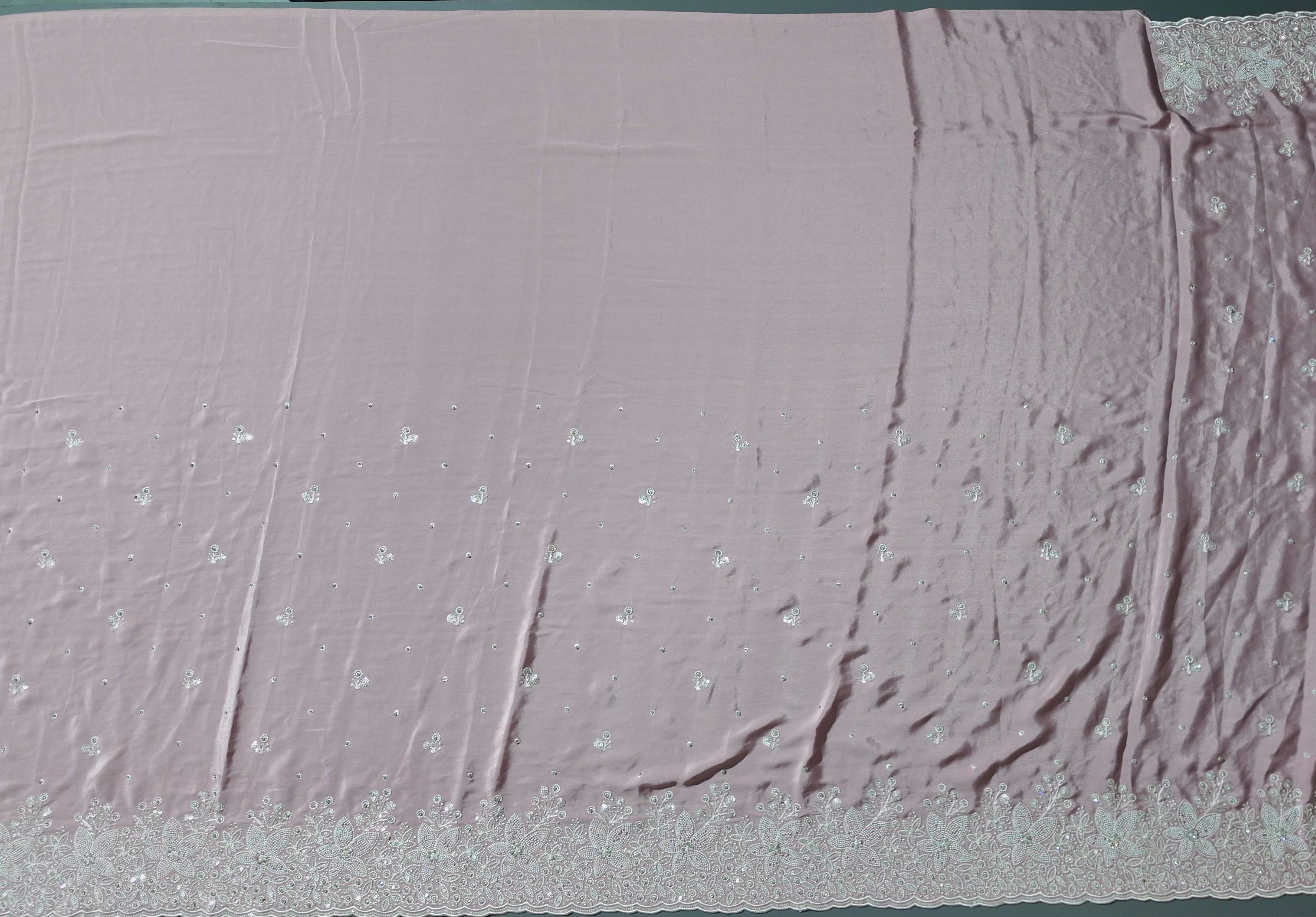 Blush Pink Blossom Saree with Intricate Embroidery",