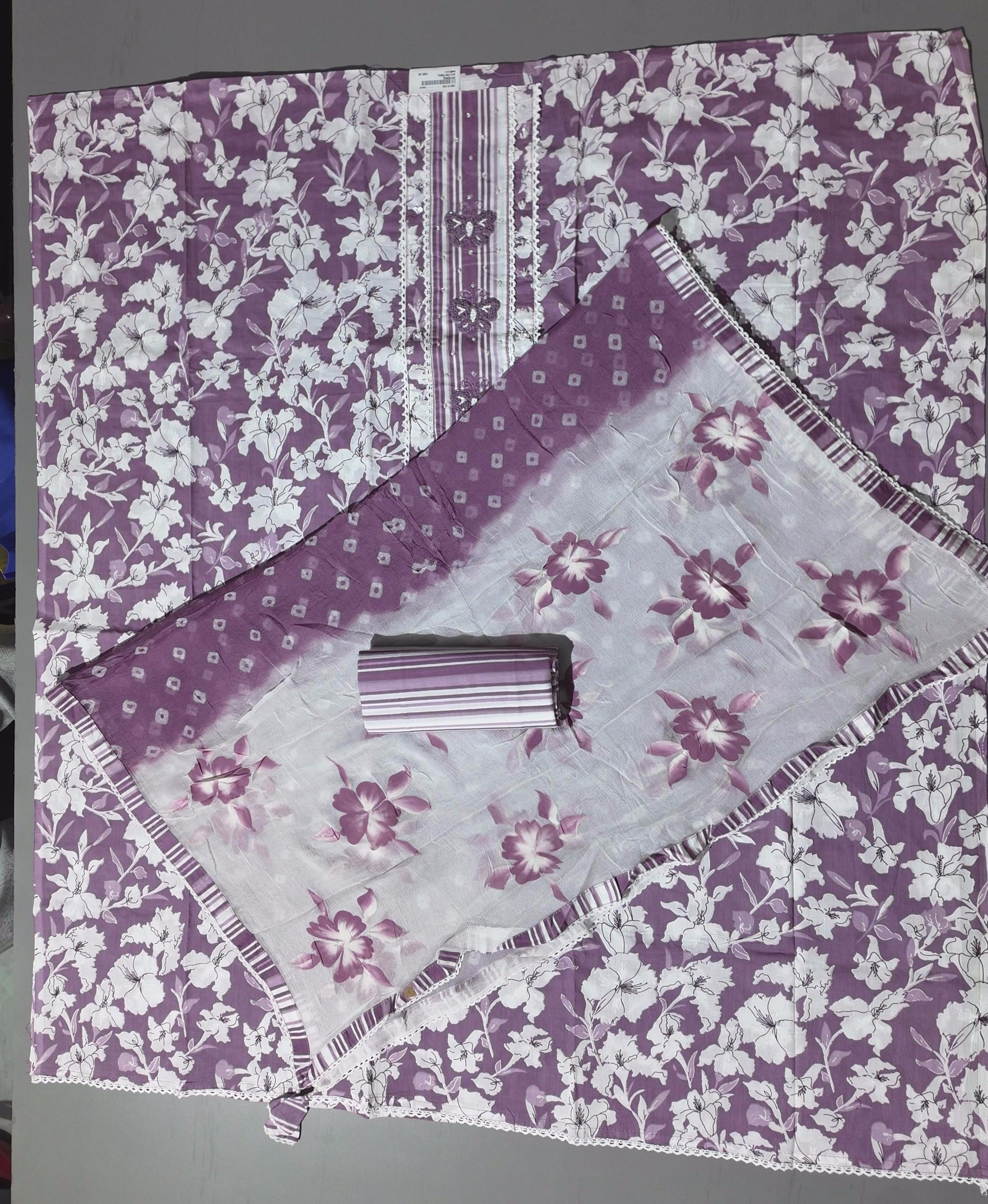 Vibrant Lavender Floral Unstitched Suit Set – Pure Comfort