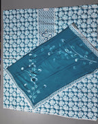 Zigzag Delight: Vibrant Unstitched Suit in Azure Bloom