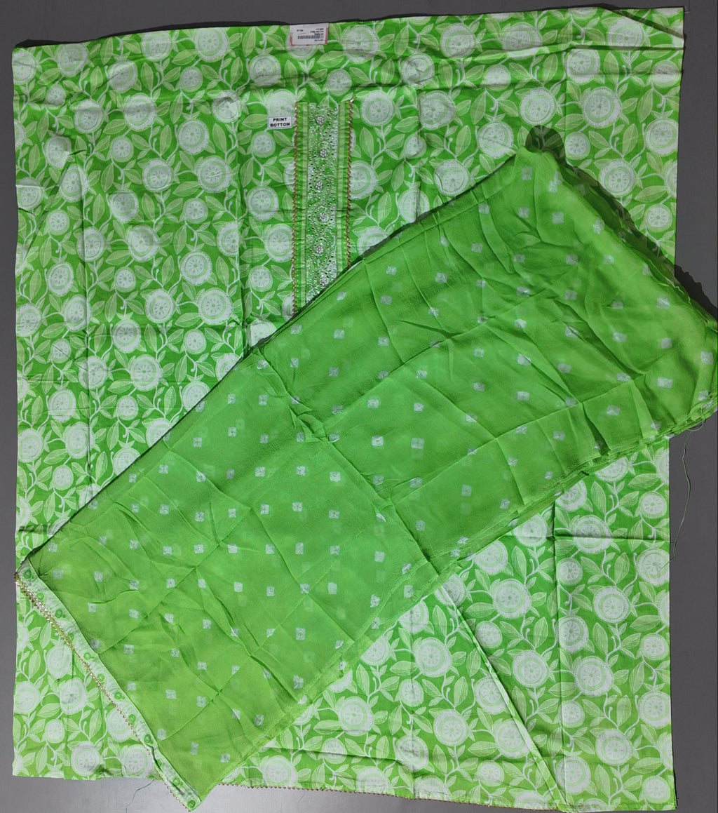 Vibrant Green Botanical Unstitched Suit with Intricate Embroidery