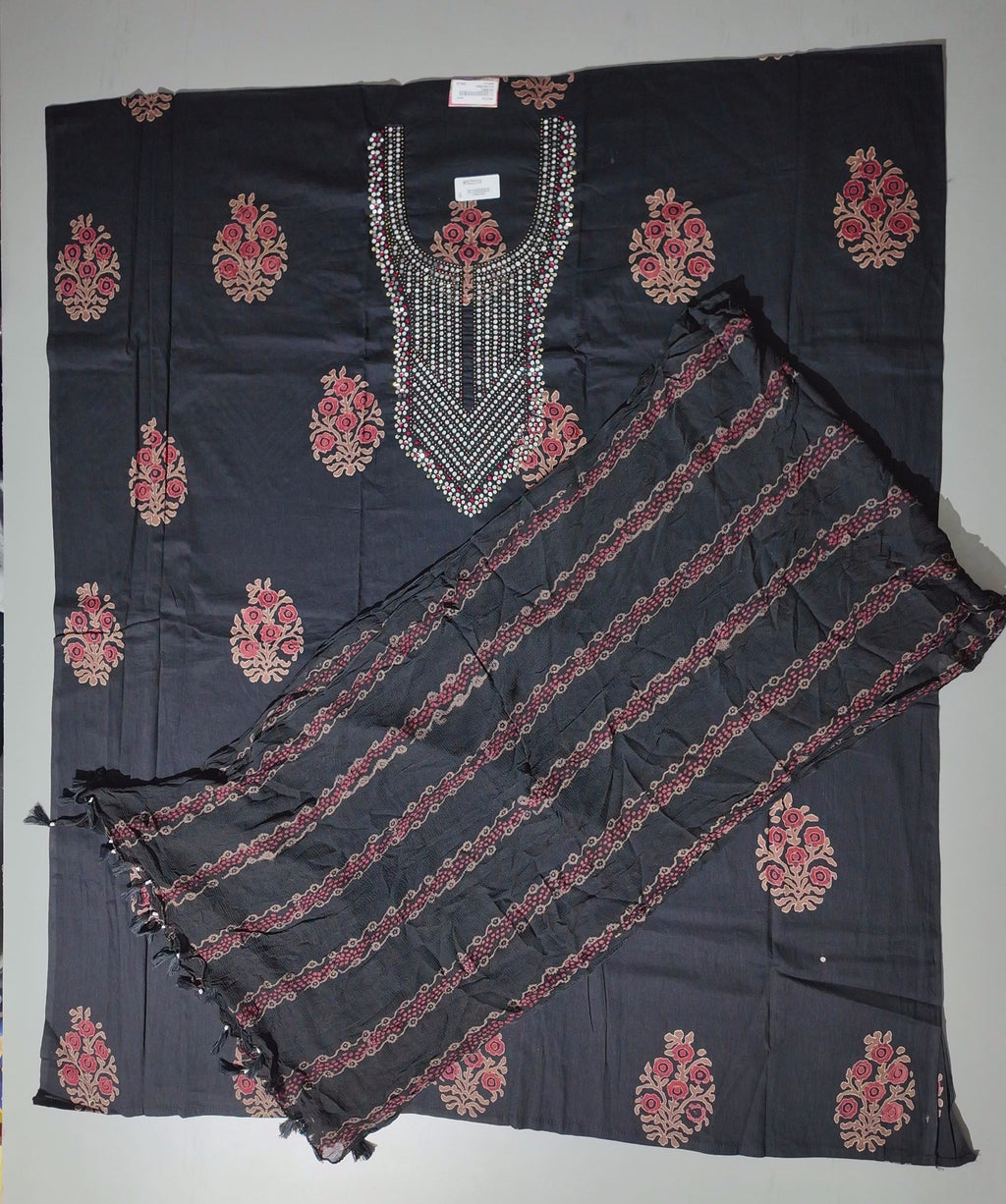 Festive Charisma: Unstitched Black Floral Splendor